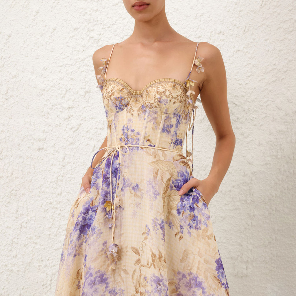 Dawning Picnic Dress Women's Spring And Summer Silk Linen Mid-length Dress Heart-shaped Neckline Spaghetti Straps Large Hem Dress Fashionable Temperament Elegant Luxury Dresses #81131