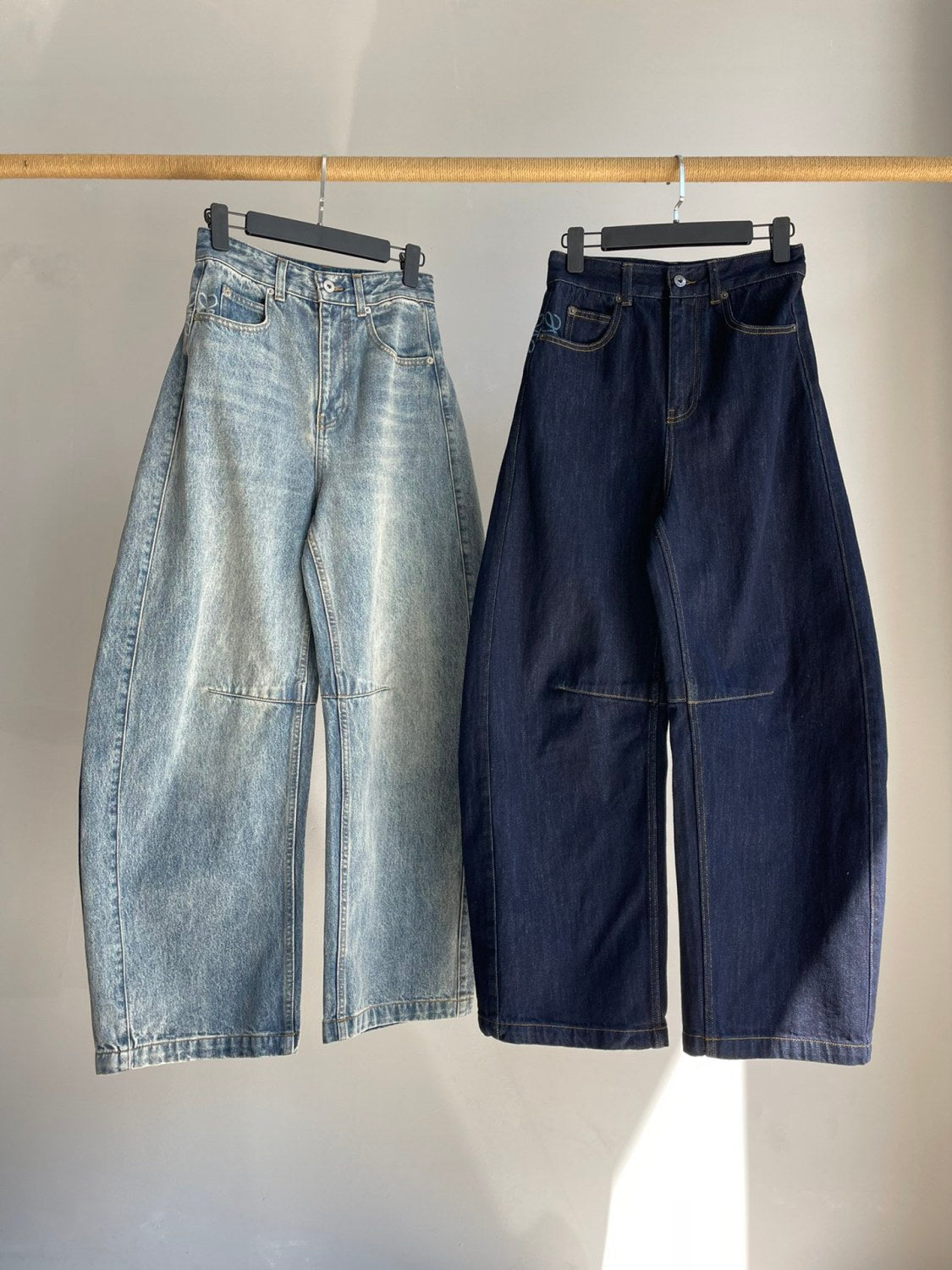 Women's Spring and Autumn Logo Print Pocket Zipper Loose Solid Color Jeans Pants #75774