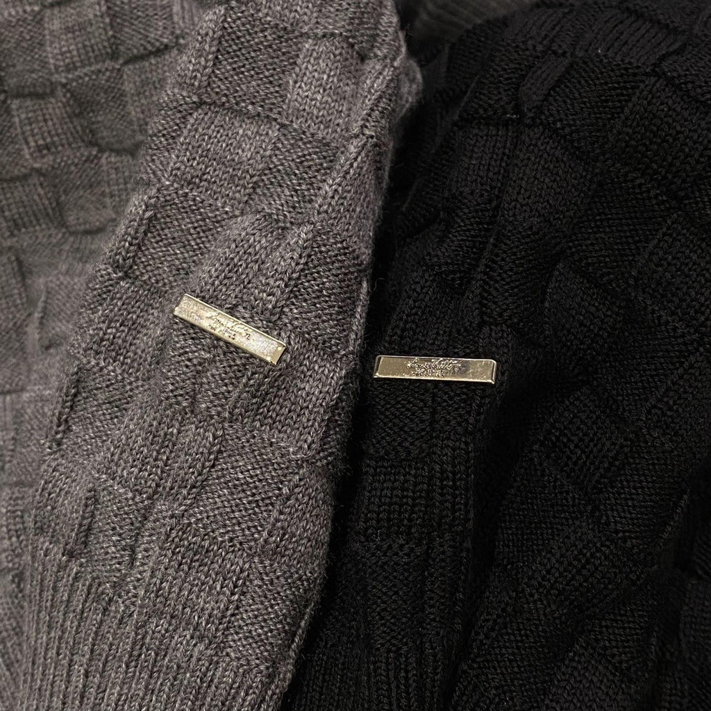 Men's Autumn And Winter Solid Color DAMIER Plaid Knit Zipper Standing Collar Wool Cardigan Long Sleeve Jacket Ngvp #9382