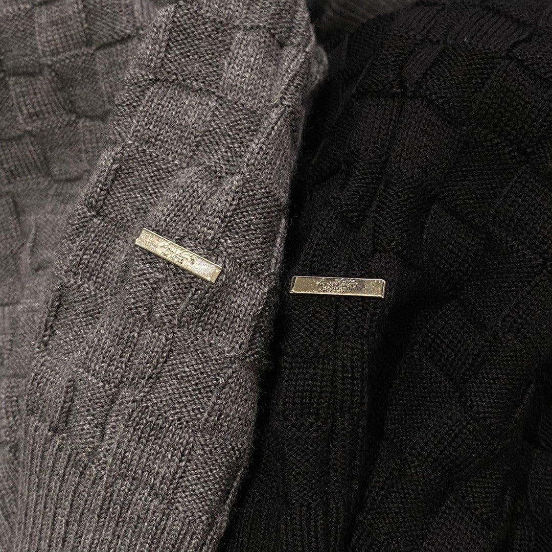 Men's Autumn And Winter Solid Color DAMIER Plaid Knit Zipper Standing Collar Wool Cardigan Long Sleeve Jacket Ngvp #9382