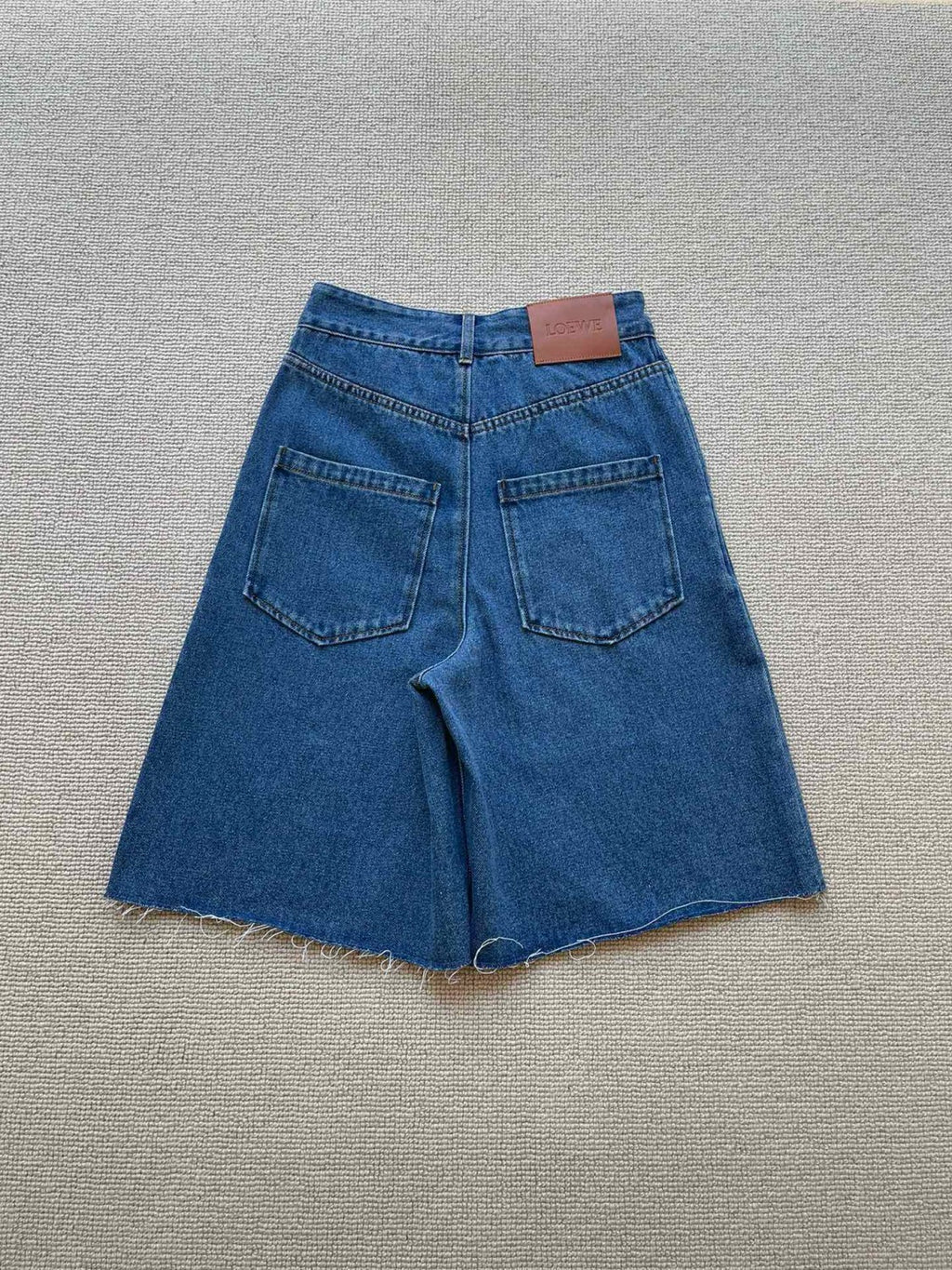 Women's Summer Blue Logo Label Straight Button Down Denim Shorts #72349