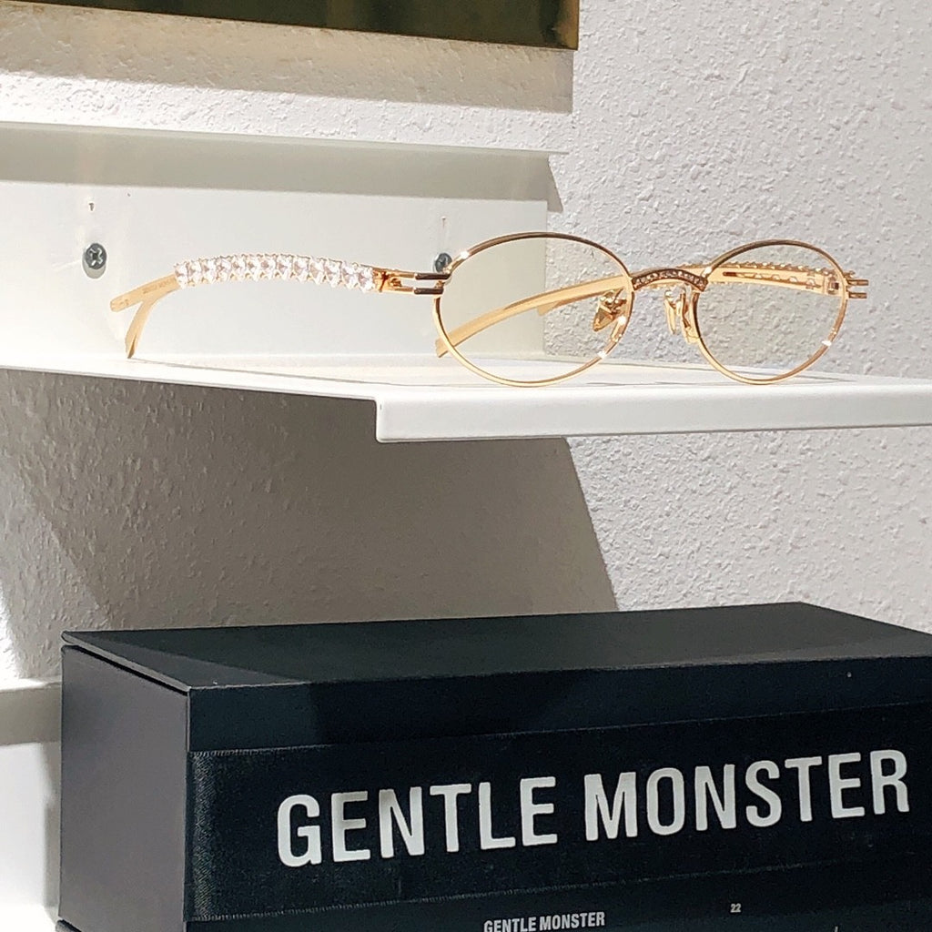 Gentle Monster Jennie - Barrette 02 Women's Fashion Jentle Salon Collection Sunglasses Oval Silver Diamond Metal Frame Trendy Eyewear Glasses  Accessories Ngvp #9242