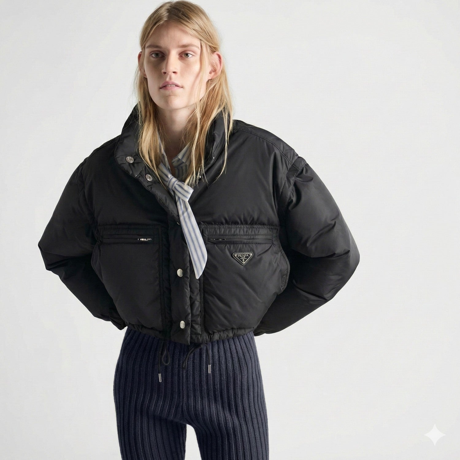 Puffer Jacket Black Women's recycled nylon fabric Triangular logo Detachable sleeves Down jacket Insulated vest  #194193