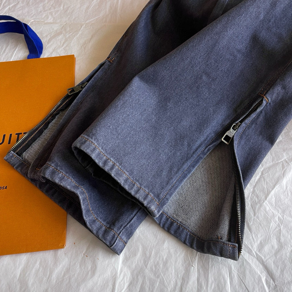 Monogram Flower Denim Pants Men's Black Logo Letter Print Irregular Fit Jeans #98869