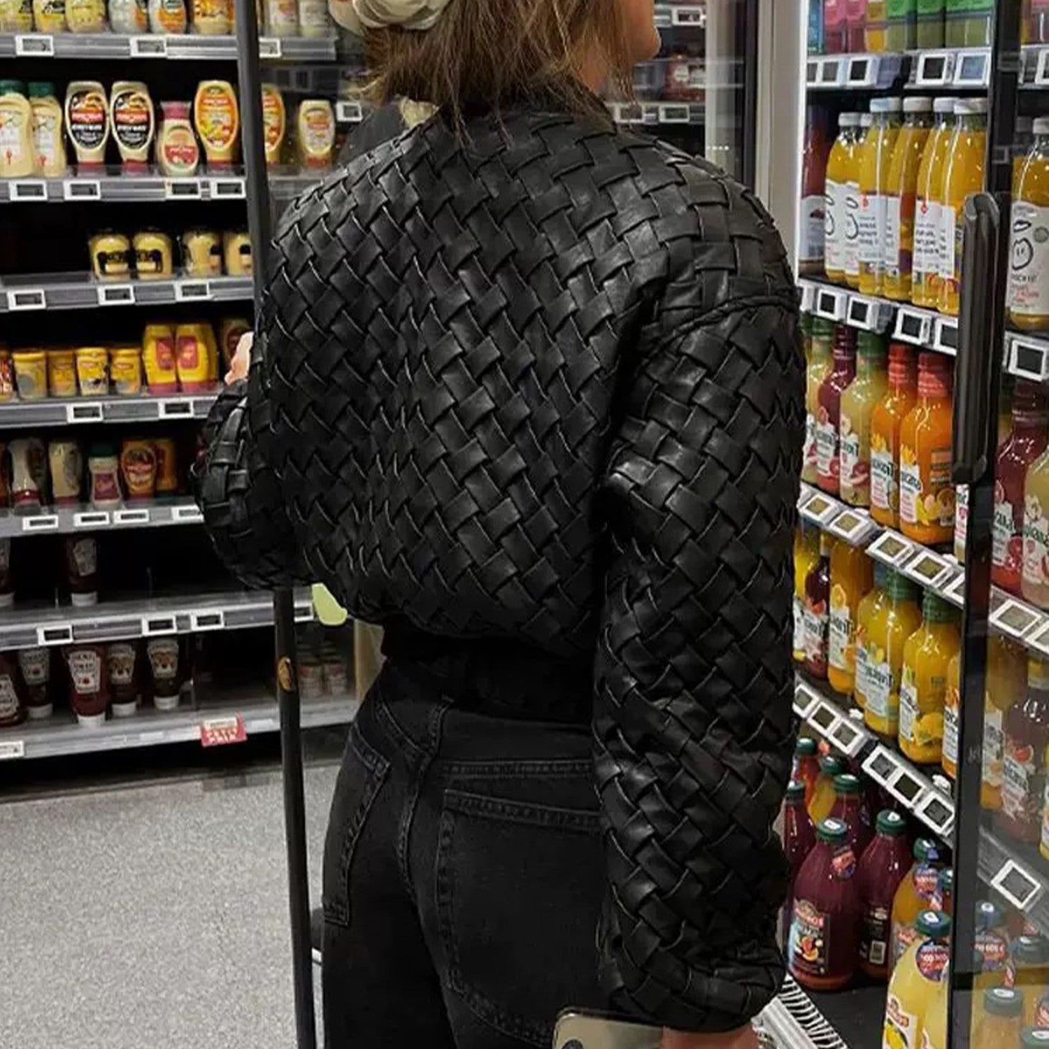 Women's Autumn And Winter Deluxe Solid Color Lapel Flight Suit Leather Button Woven Sheepskin Coat Jacket Ngvp #9136