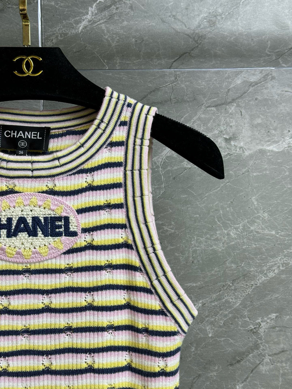 Women's Summer Striped Floor Length Letter Knit Sleeveless Undershirt Short Sleeve T-shirt Sleeveless Dress Three-piece Set Suit #75334