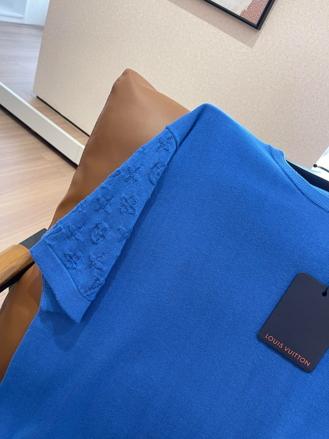 Men's Summer Blue Logo Jacquard Round Neck Cotton Short Sleeve T-Shirt #98663