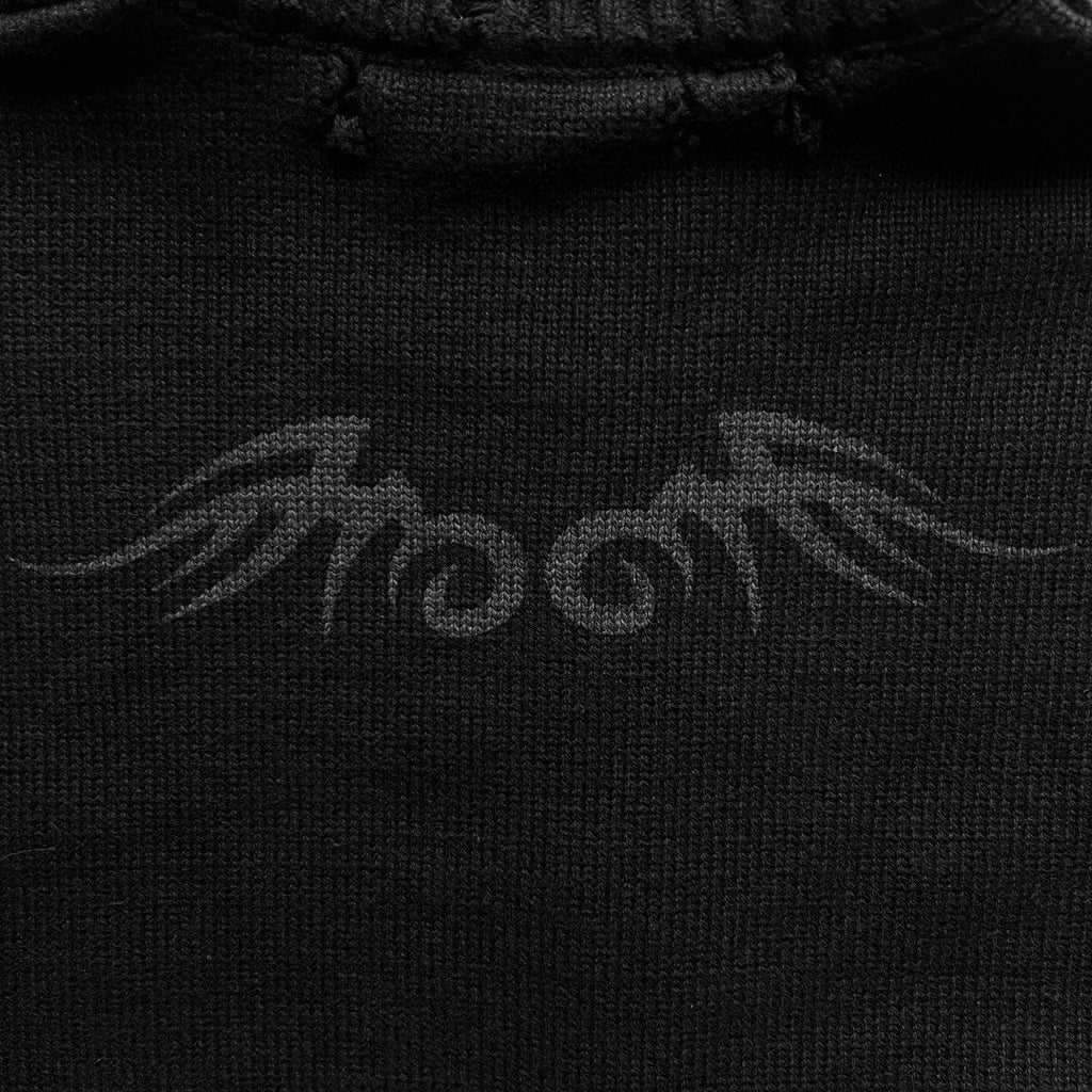 Men's Spring And Autumn Y2K Old High Neck Zipper Pattern Printed Black Long Sleeve Loose Knit Cardigan Jacket Ngvp #9479