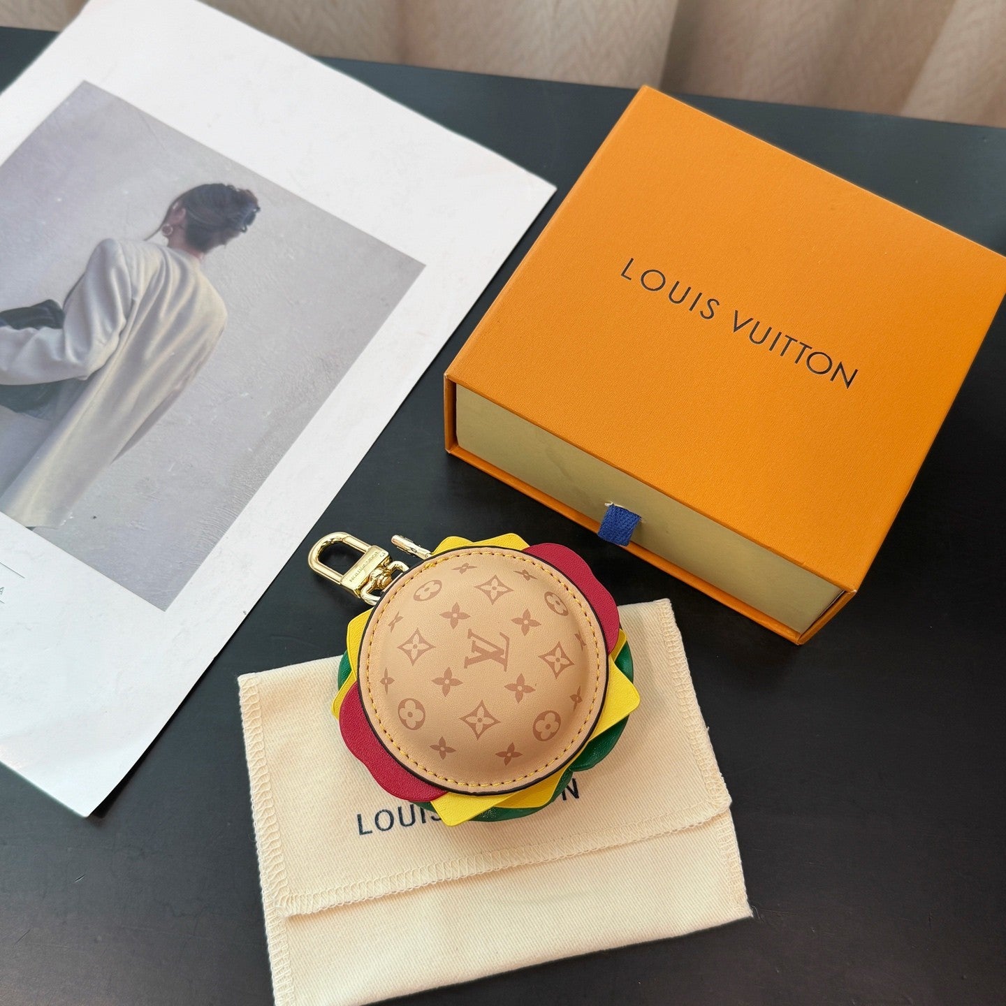 Letter-printed Leather Hamburger-shaped Earphone Bag Bags Charm #77581