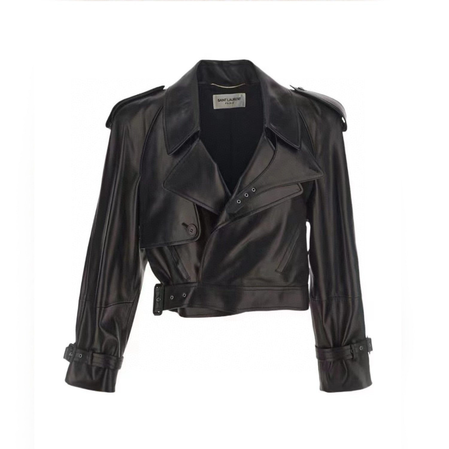 Women's Spring And Autumn Fashion High Street Sheepskin Lapel Short Leather Button Biker Leather Jacket Ngvp #8158