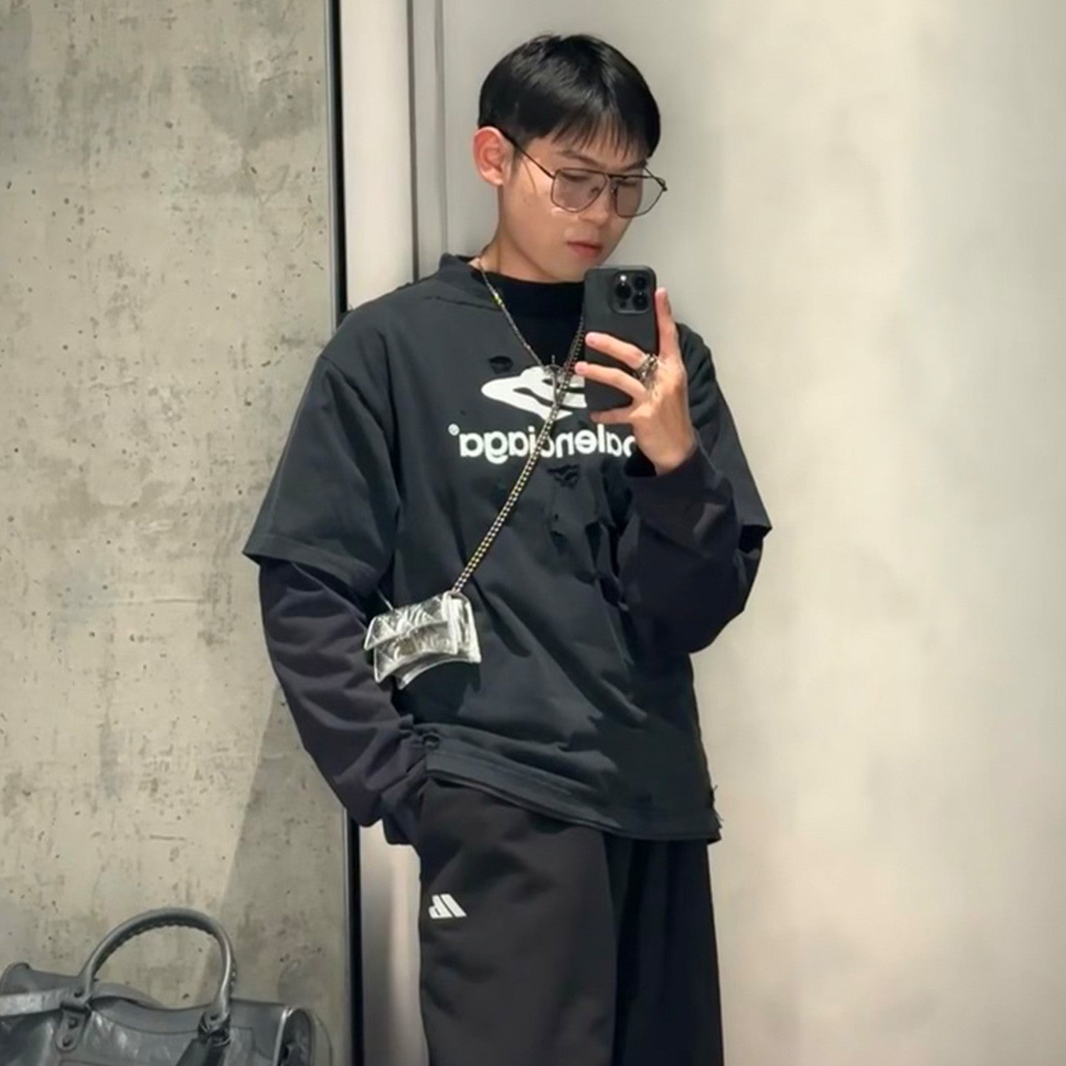 3b Sport Icon Medium Fit Layered T-shirt Men's Retro High Street Trend Round Neck Spring And Autumn Fake Two T-shirt #71846