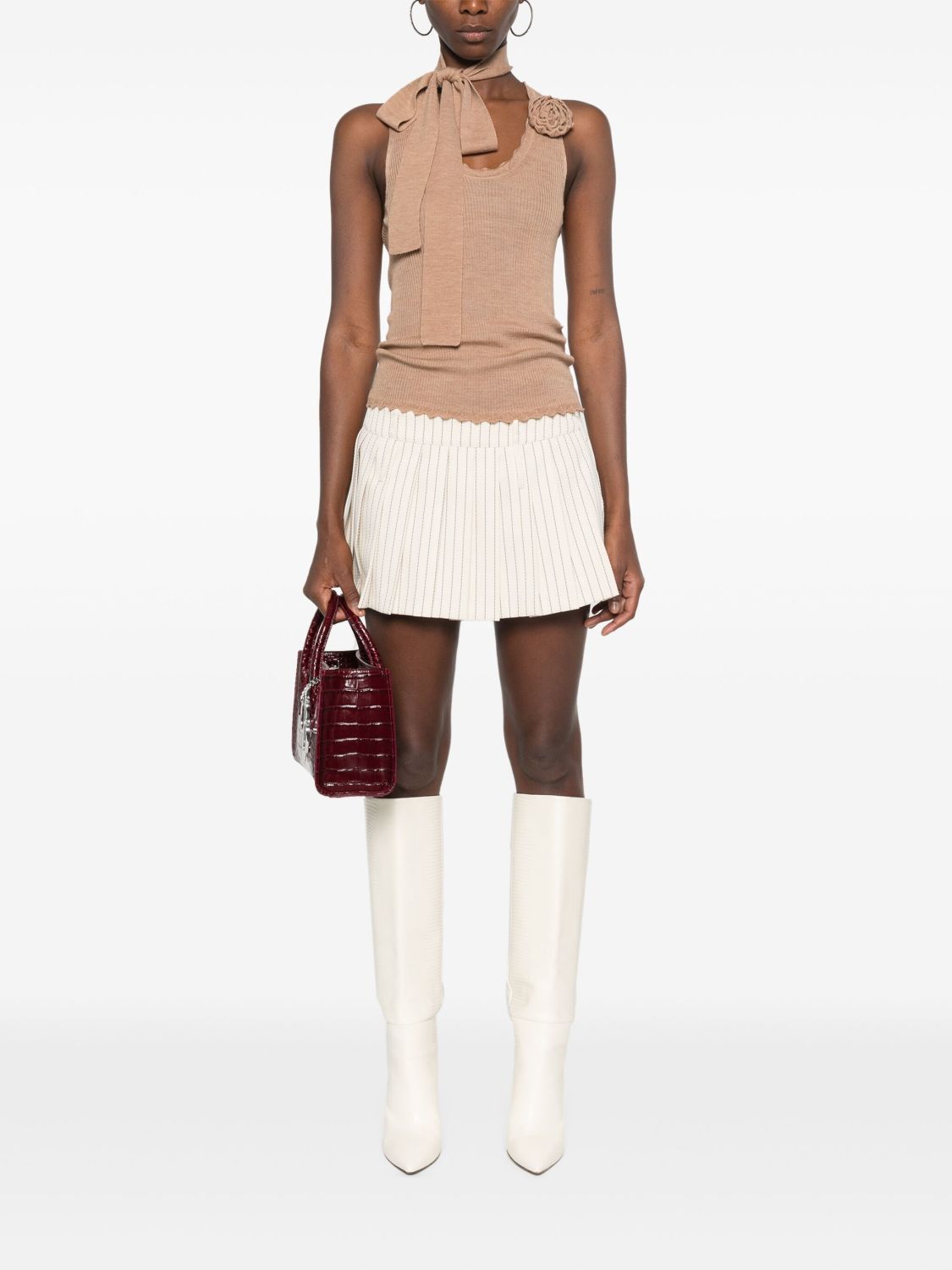 Blumarine Women's Spring And Autumn Round Neck Floral Chest Pin Solid Color Long Sleeve Wool Knit Vest Ngvp #9585