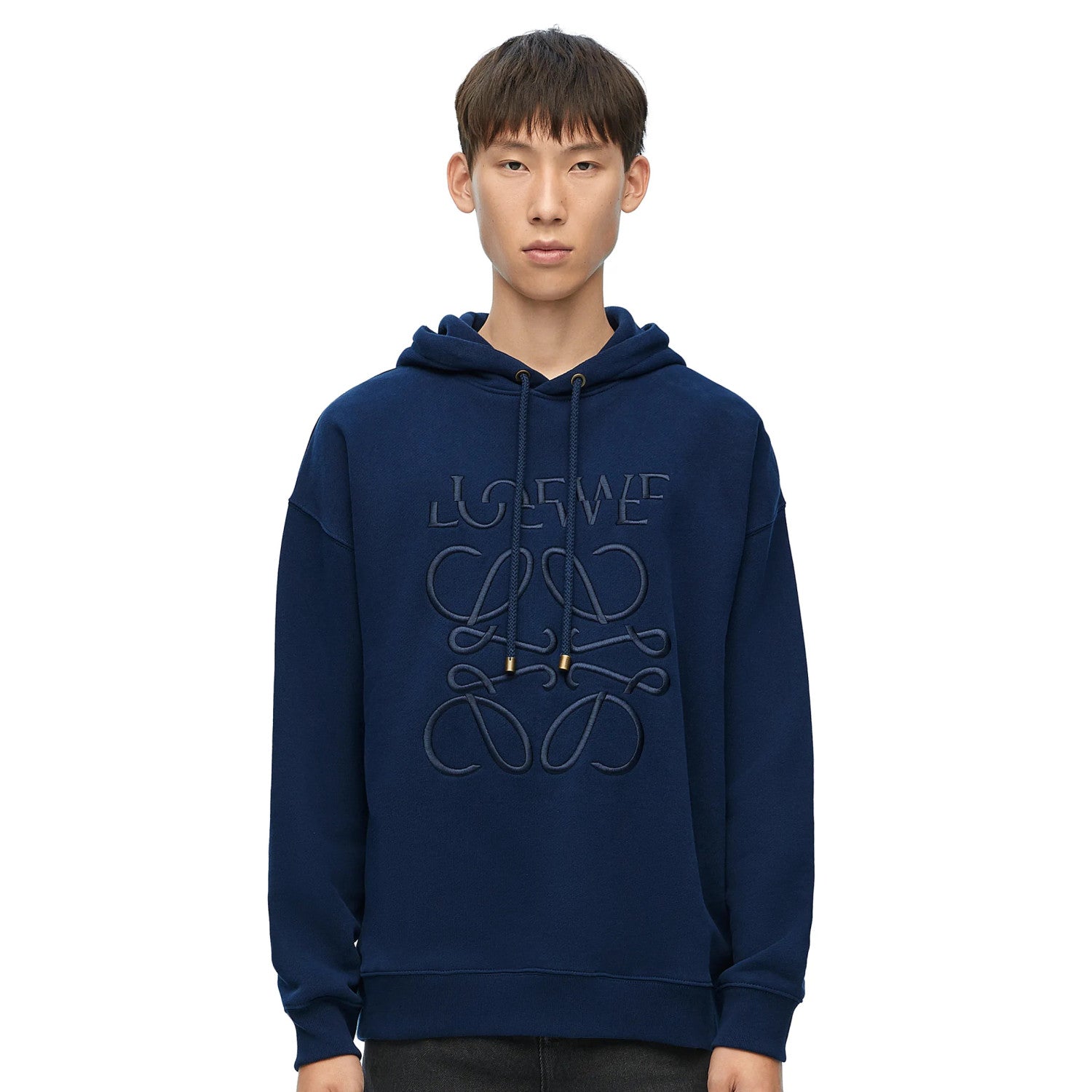 Men's Spring And Autumn Solid Color Letter Embroidery Cotton Loose Drawstring Long Sleeve Hooded Sweatshirt #98258