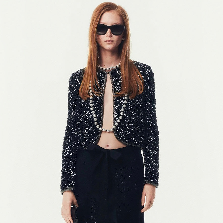 Women's Vintage Spring/Fall Rhinestone-Embellished Color-Block Cotton Knit Cardigan Jacket Ngvp #2395