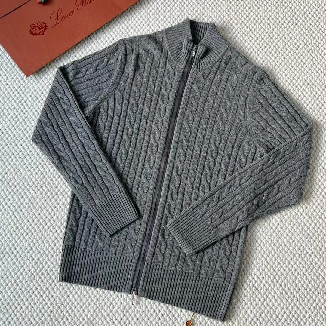 LP Men's Autumn And Winter Solid Color Zipper Half High Neck Knit Sweater Long Sleeve Jacket Ngvp #9392