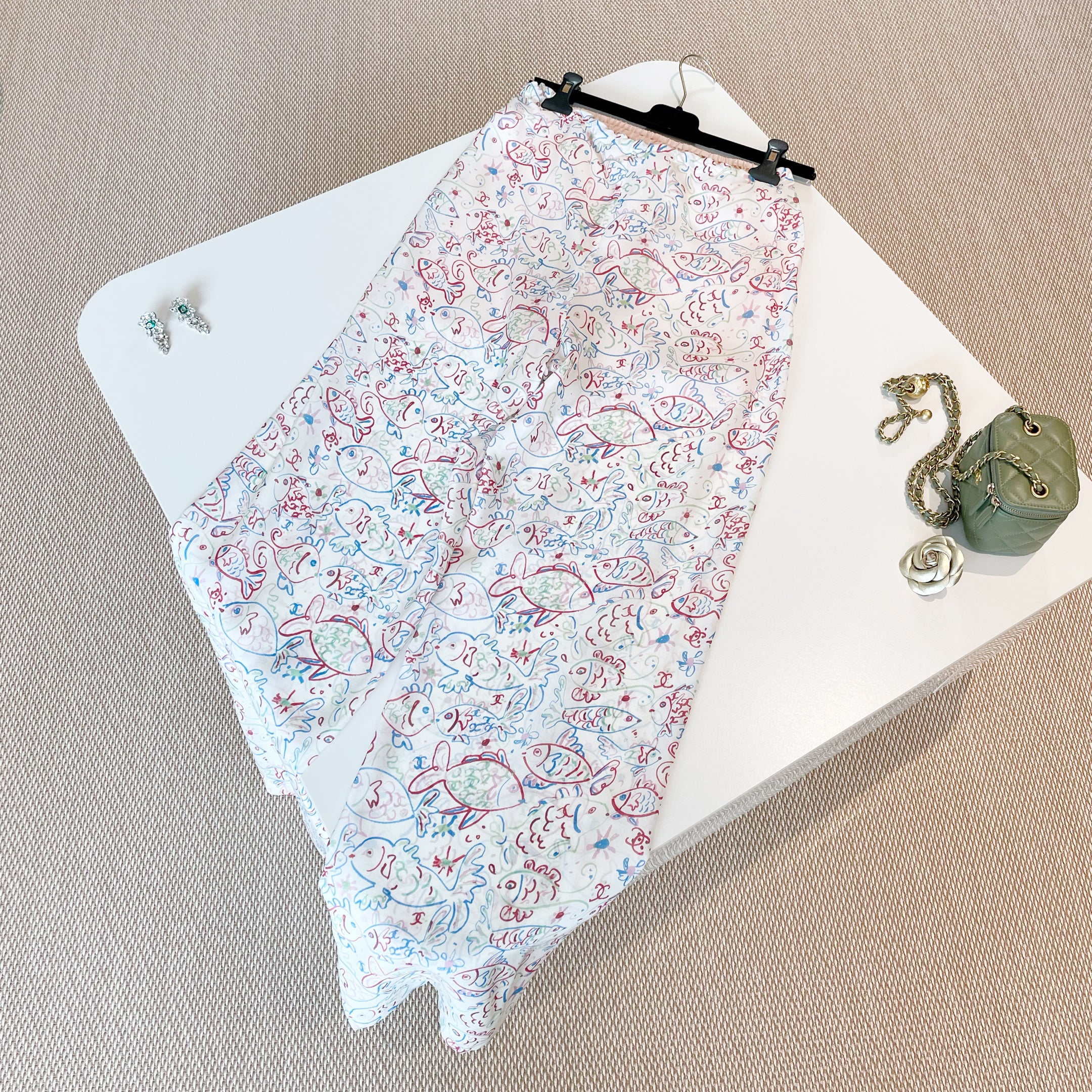 Women's Summer Colorful Fish Print Two Piece Silk Casual Pants #75883