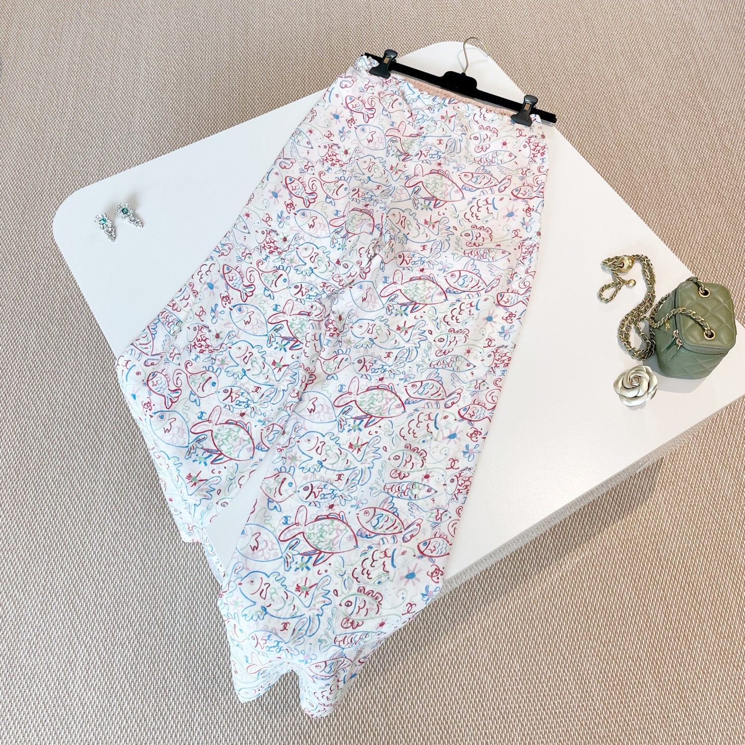 Women's Summer Colorful Fish Print Two Piece Silk Casual Pants #75883