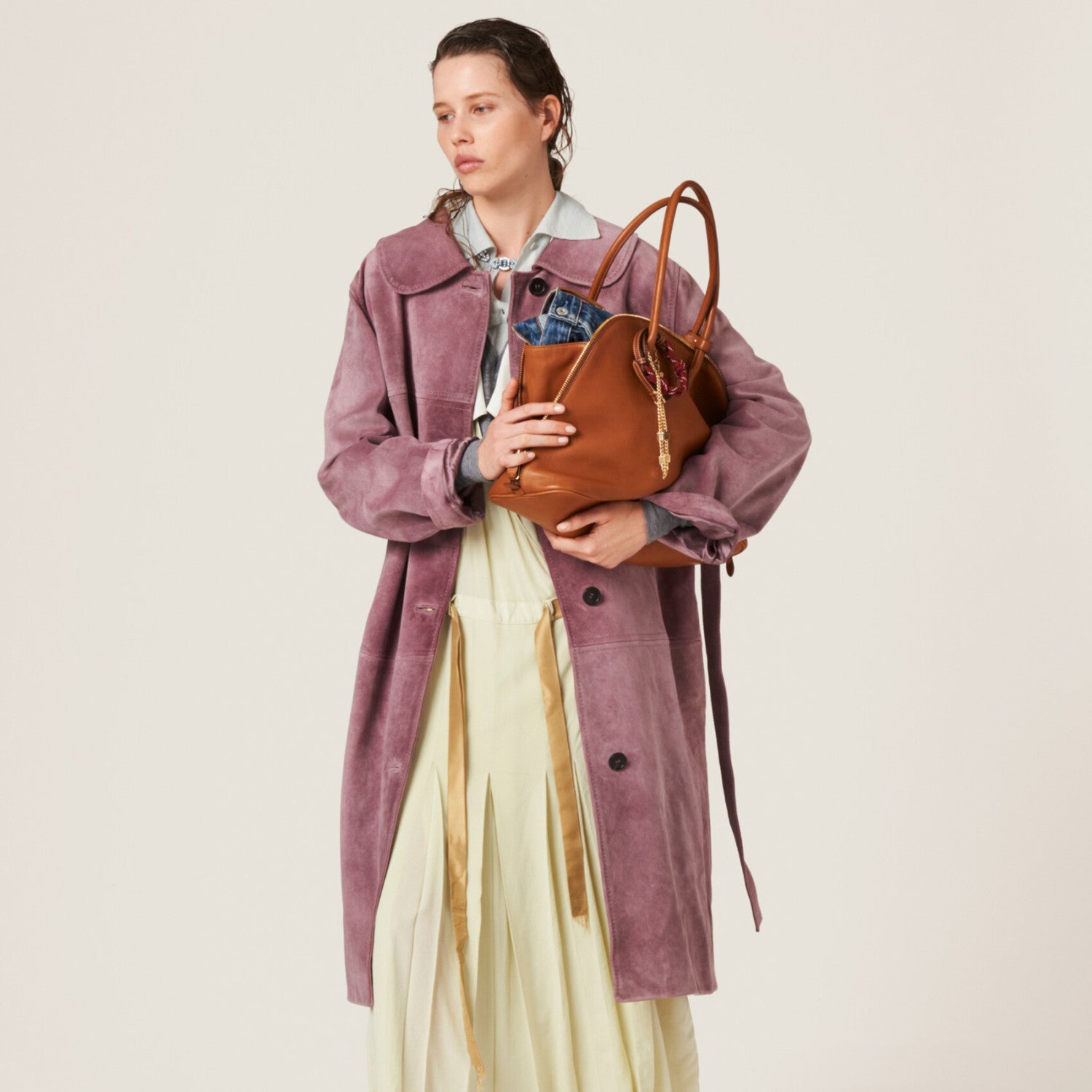 Women's Solid Color Logo Lapel Suede Single Breasted Pants Coat Jacket #72796