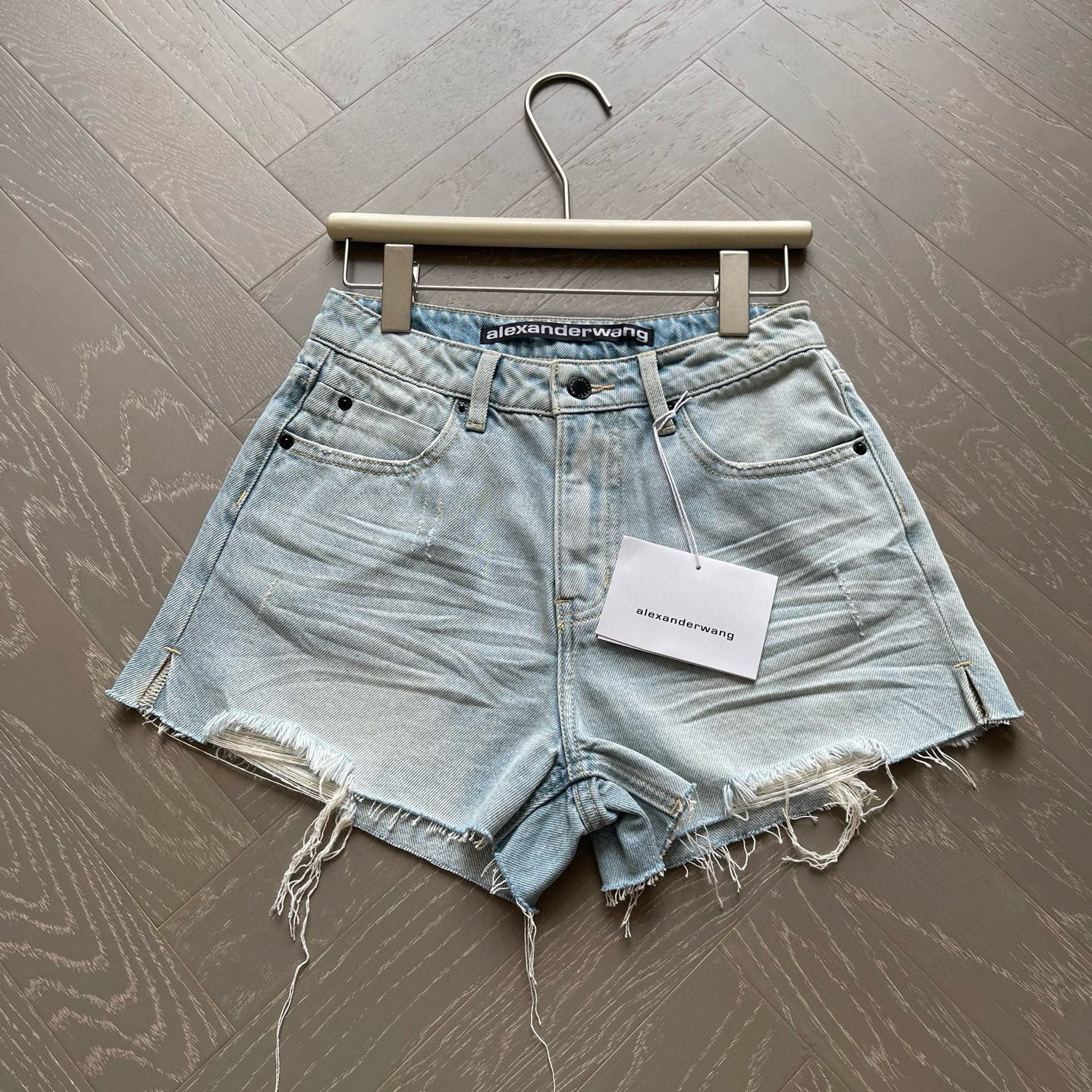 Women's Summer Washed Solid Colour Worn Raw Edge Denim Shorts #76852