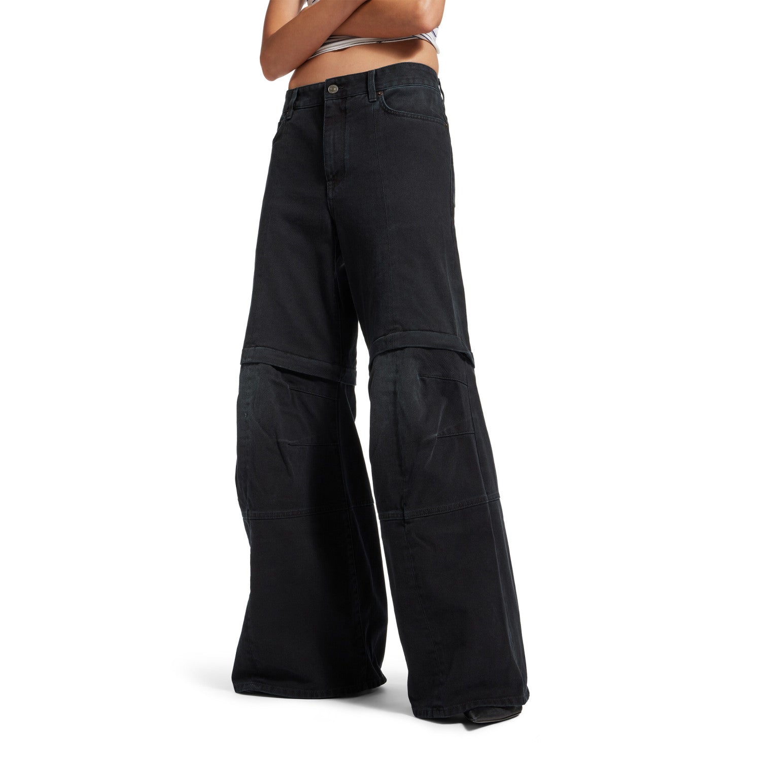 Cargo Flared Pants Women's Men's Spring And Autumn Removable Shorts  Black Do Old Knee Design High Street Trend Wide Leg Trousers Ngvp #1619