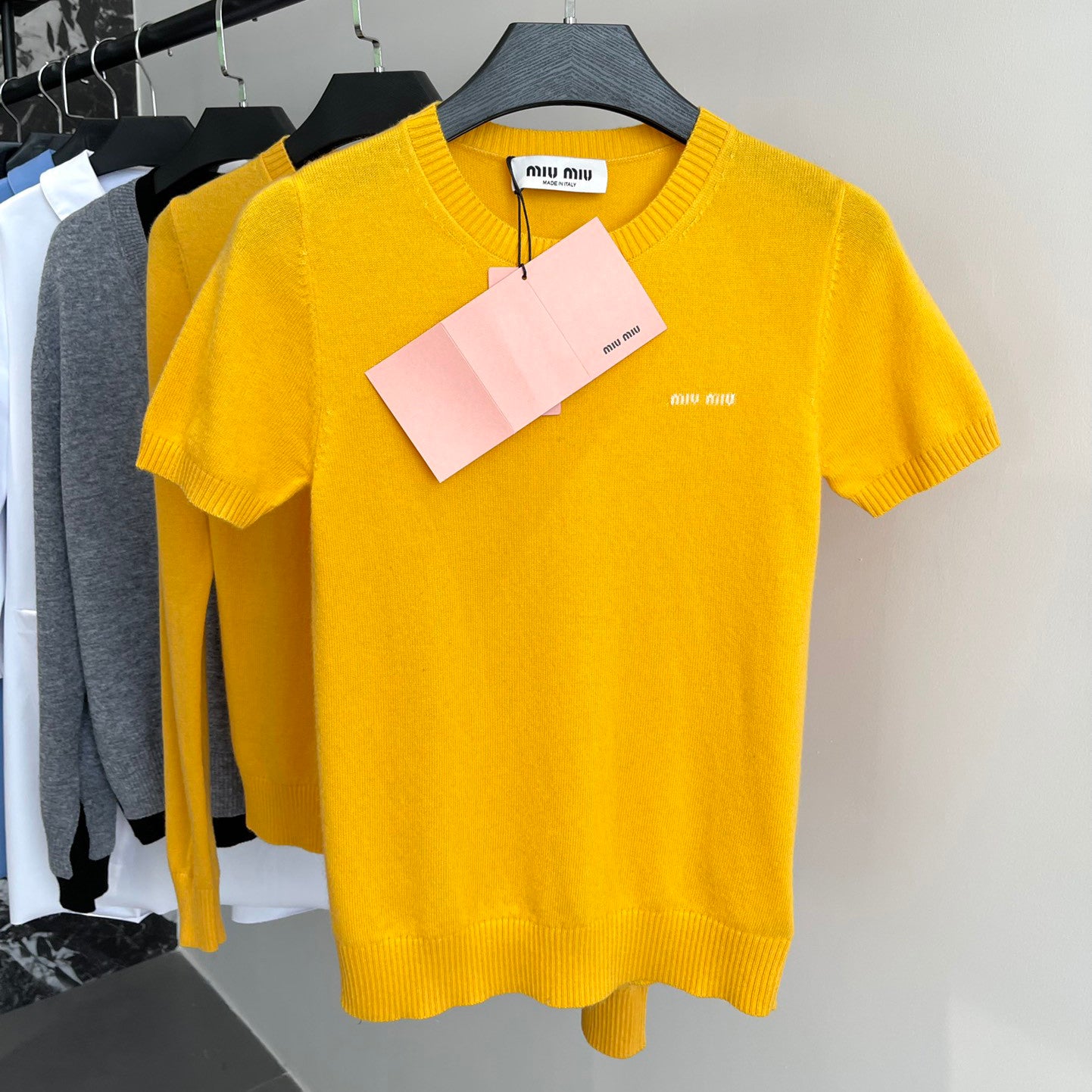 Women's Summer Solid Color Logo Applique Cashmere Short Sleeve Knit T-Shirt Long Sleeve Single Breasted Knit Shirt #73397