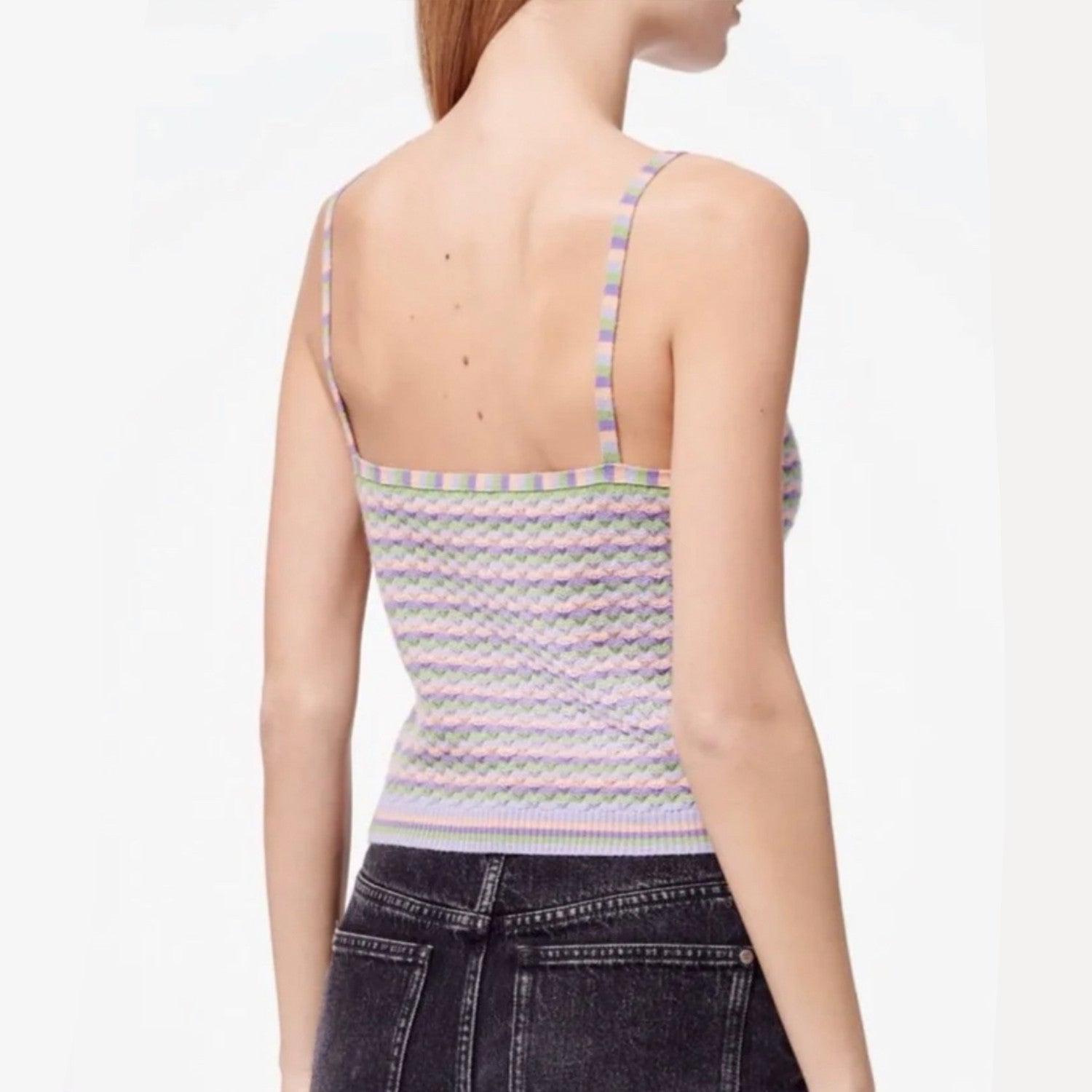 Women's Spring Summer Colorful Striped Knitted Vest Sleeveless Camisole Logo Fashion Top Ngvp #8947