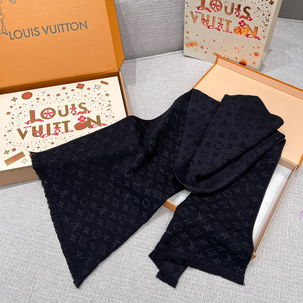 Men's Monogrammed Black Wool Scarf #73893