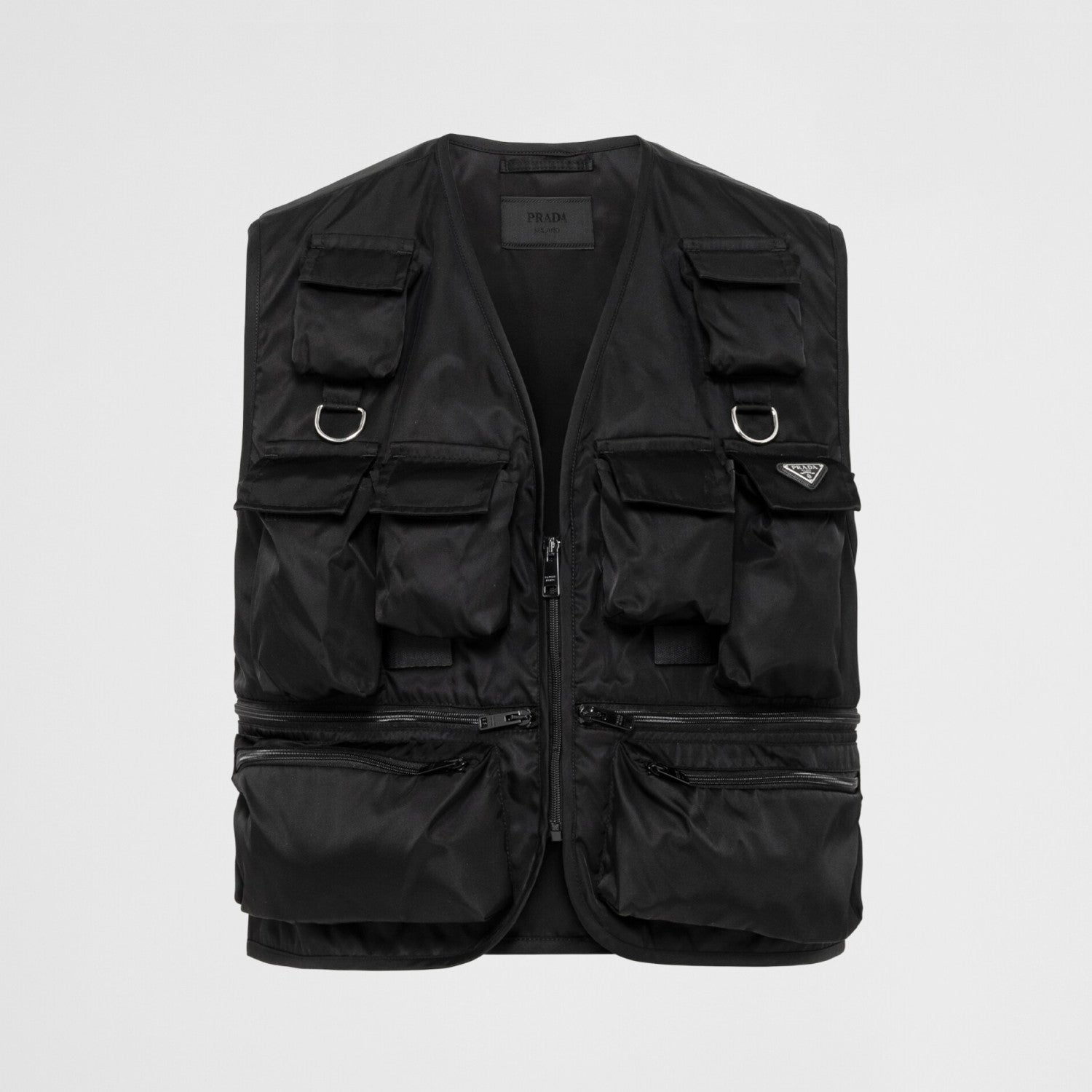 Men's Summer Black Logo Patch Pocket V-Neck Zipper Casual Vest Jacket #98664