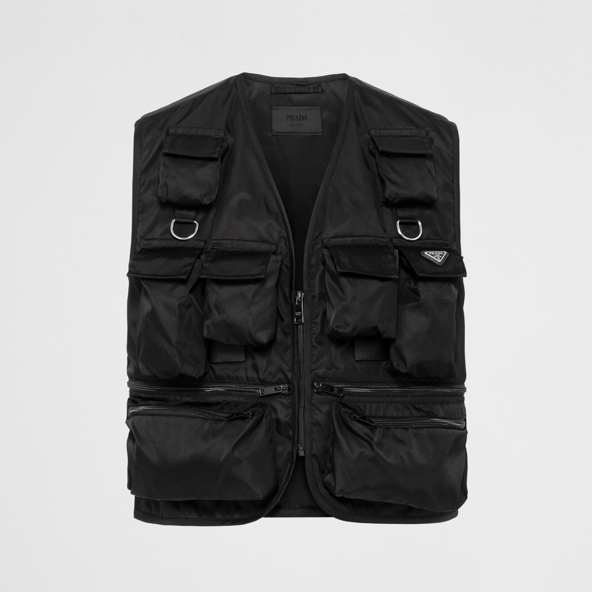 Men's Summer Black Logo Patch Pocket V-Neck Zipper Casual Vest Jacket #98664