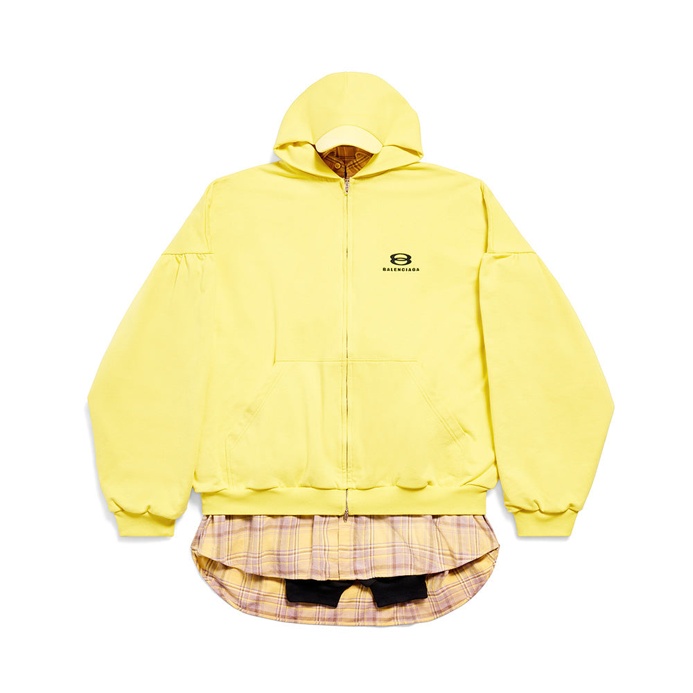 Men's Women's Spring & Autumn Yellow/Black Spliced Logo Printed Cotton Zipper Oversized Hoodie Ngvp #7562