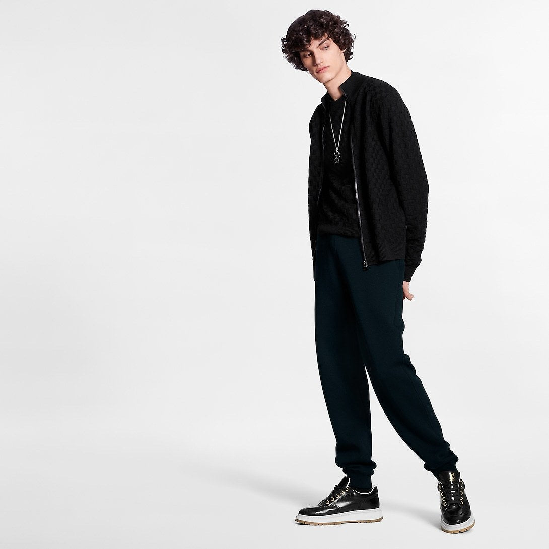 Men's Autumn And Winter Solid Color DAMIER Plaid Knit Zipper Standing Collar Wool Cardigan Long Sleeve Jacket Ngvp #9382