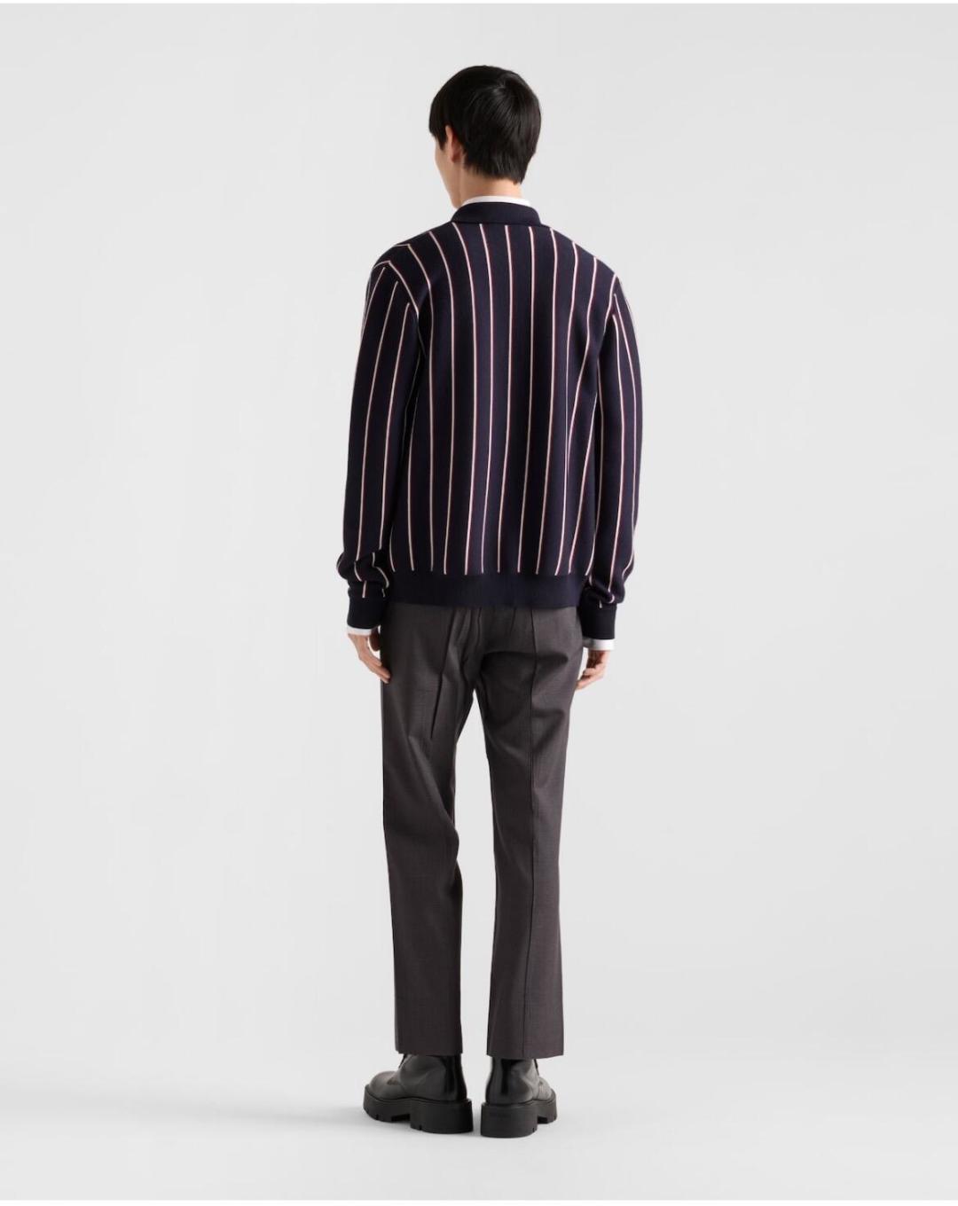 men's Fall/winter 2025 Striped Embroidered Long-sleeve Sweater Single-button Fashion Loose-fit Cardigan #81938A