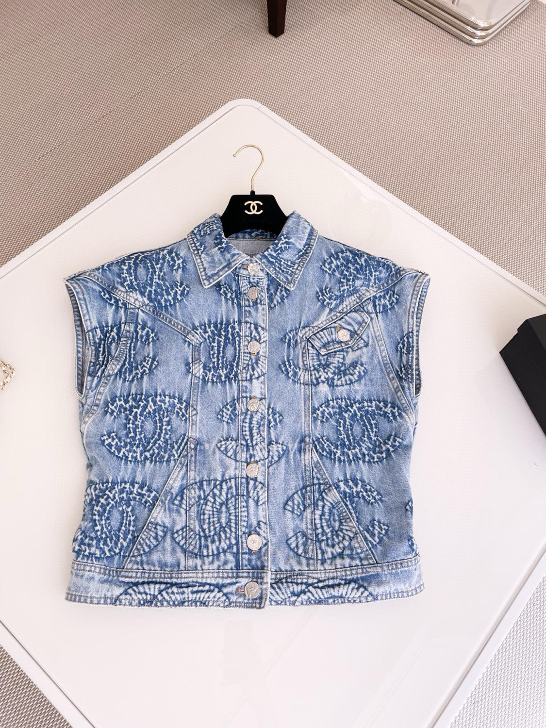 Women's Spring and Autumn Blue Tie-Dye Washed Denim Vest Jacket #72677