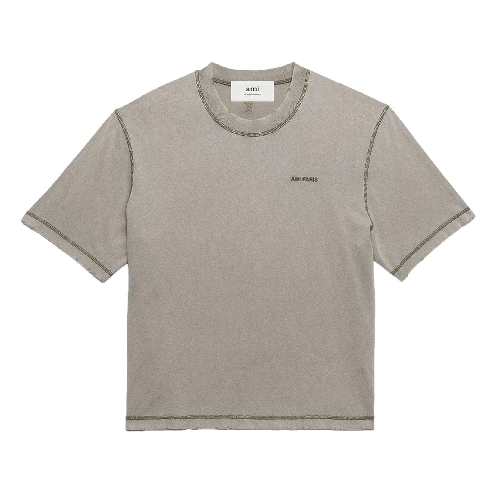 Ami Men's and Women's Summer Letter Embroidery Logo Round Neck Solid Color Short Sleeve T-shirt #98648