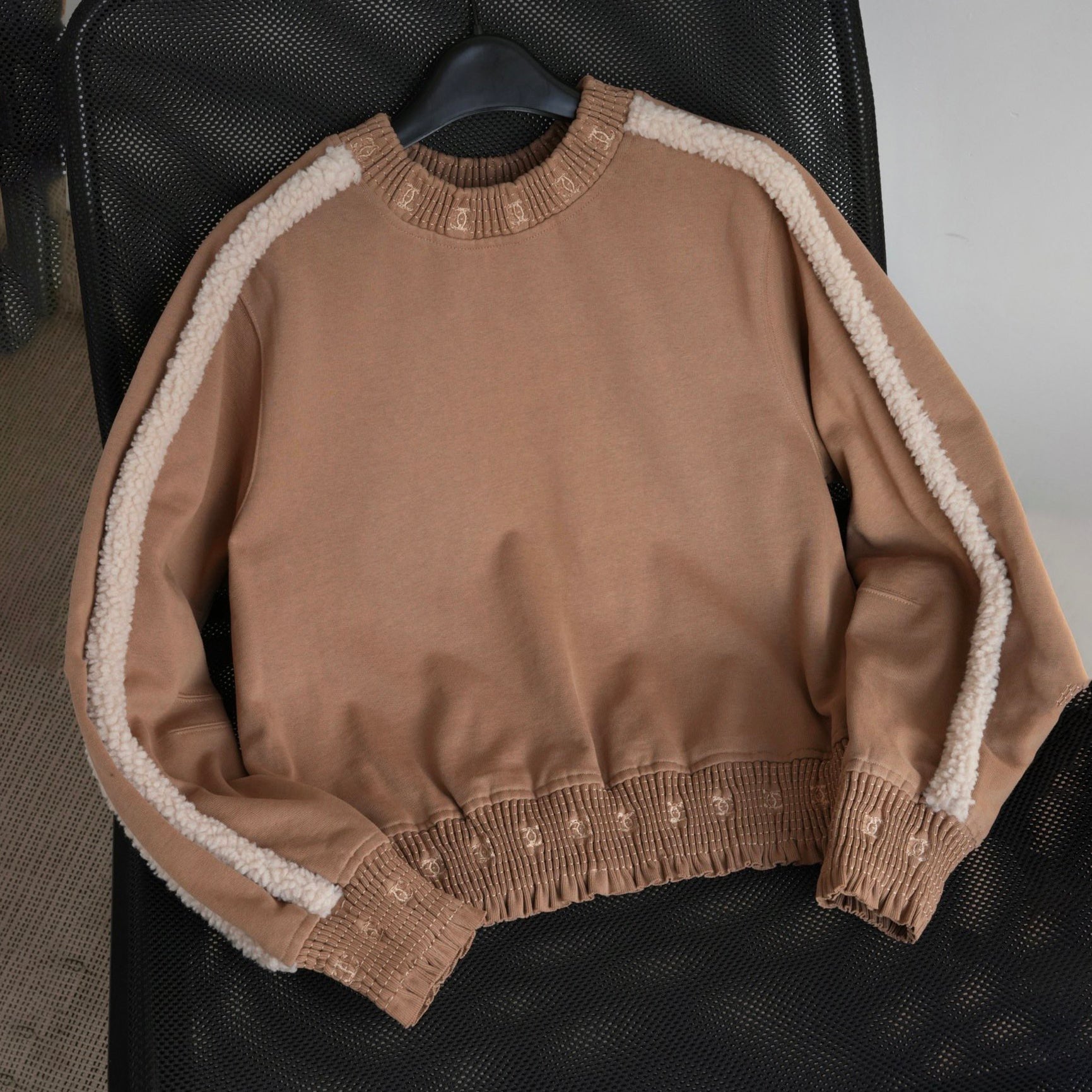 Women's Autumn and Winter Solid Color Lamb's Wool Patch Cotton Twill Round Neck Long Sleeve Pullover Sweatshirt #73963