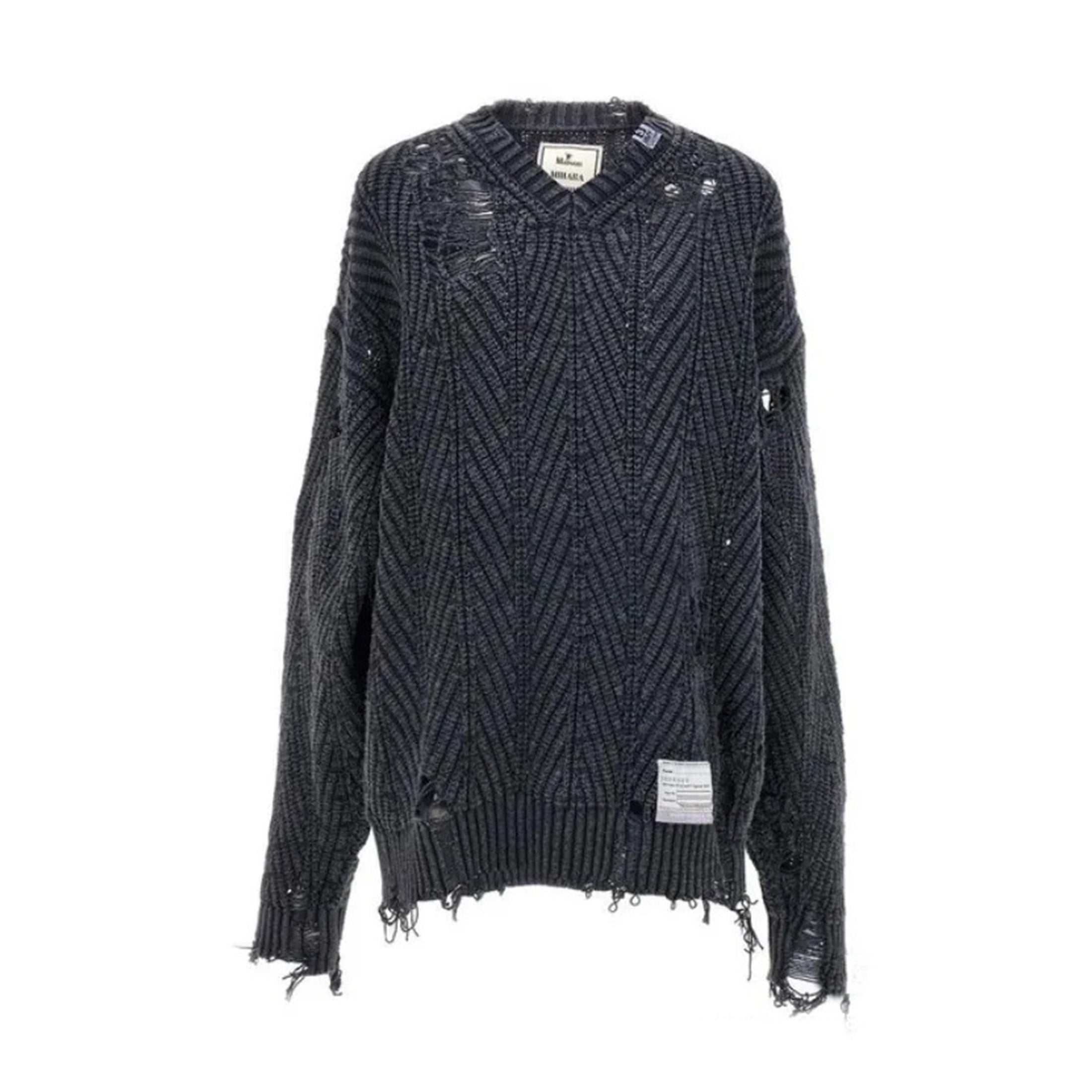 Maison Mihara Yasuhiro Men's Women's Autumn And Winter Retro Old High Street Hole Breaking Sweater Fashion Trend V-neck Long Sleeve Knitted Sweater Ngvp #8787