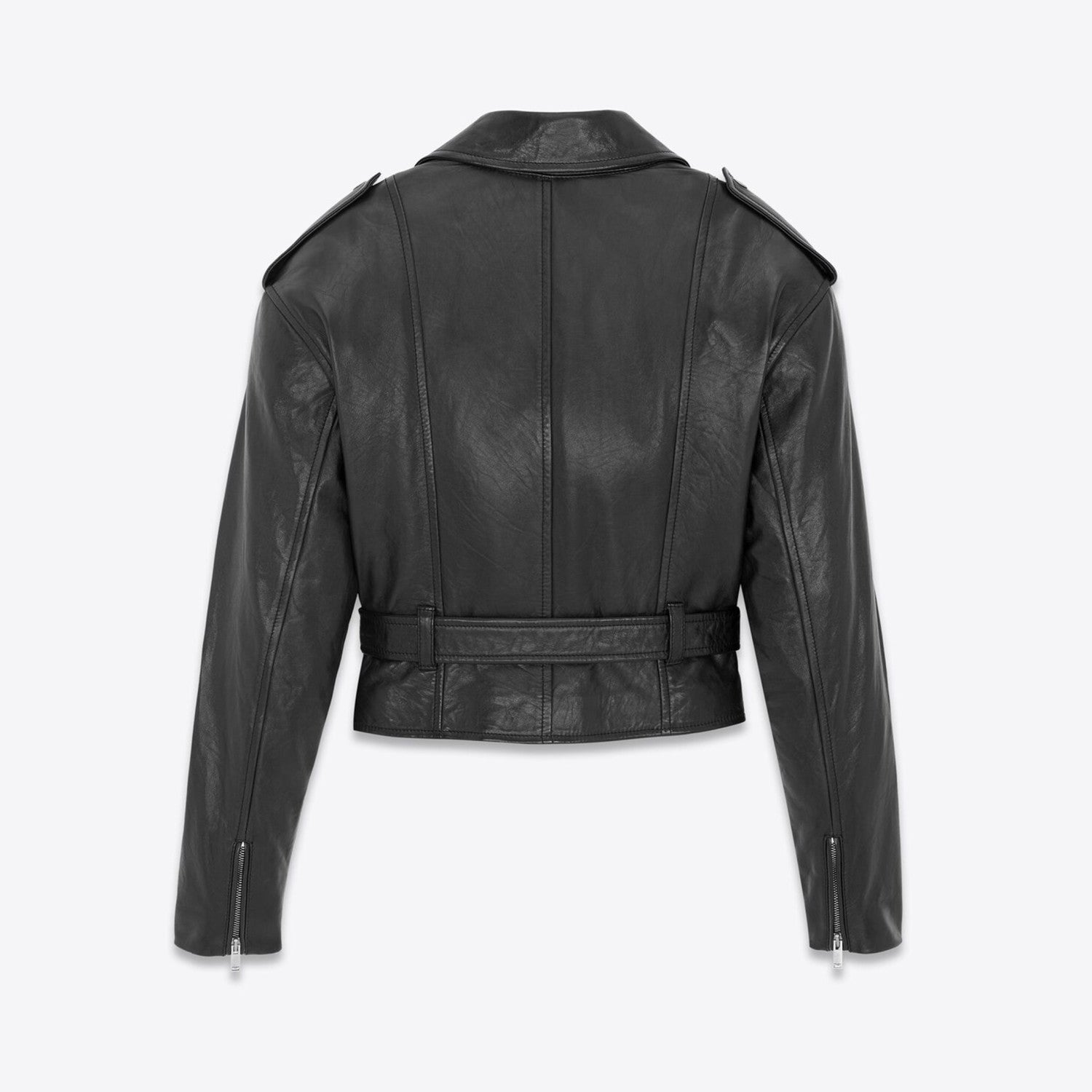 Women's Spring And Autumn Fashion High Street Cowhide Lapel Short Leather Belt Biker Leather Jacket Ngvp #8156