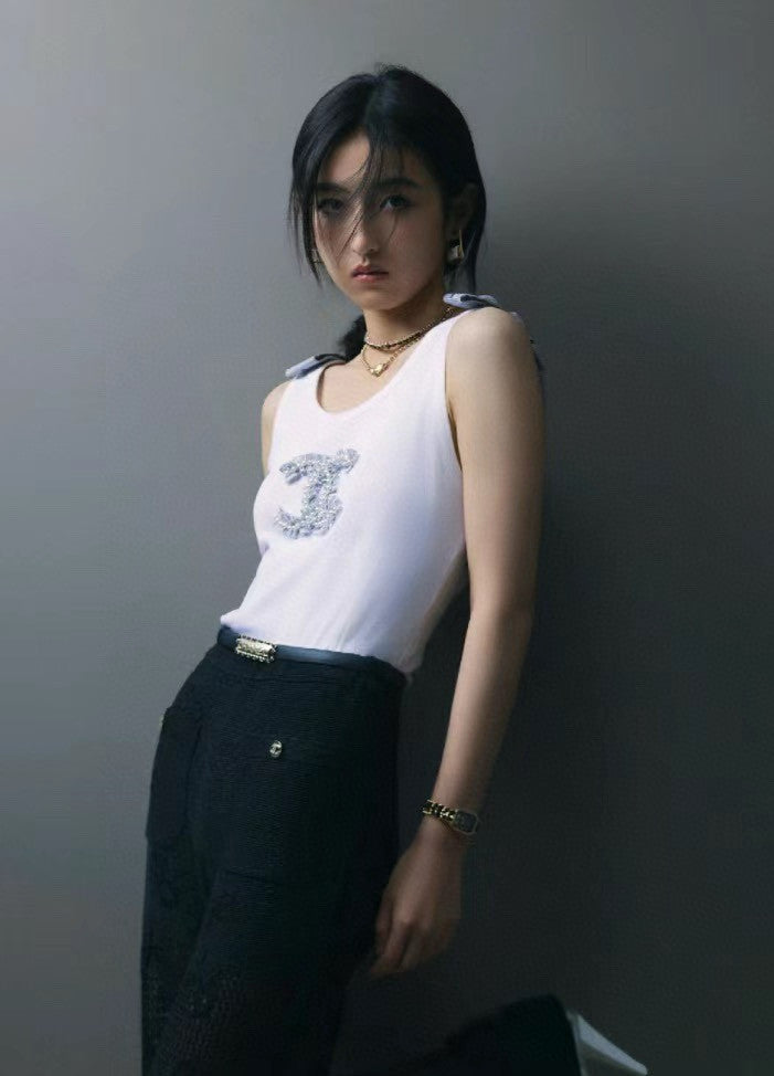 Women's Summer Fashion Casual Crew Neck Pullover Top with Adjustable Straps in Pure Cotton Fabric Vest #78844