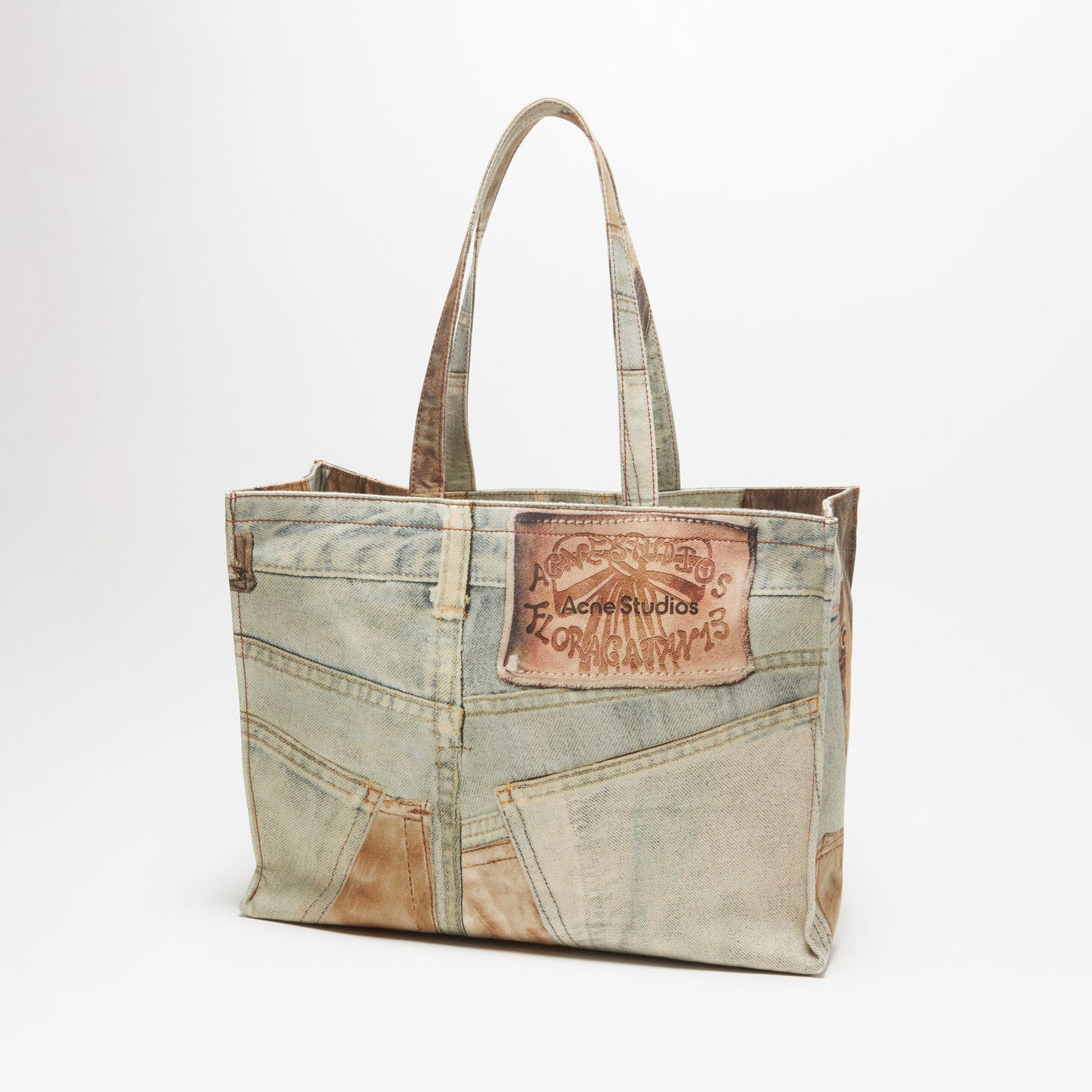 Acne Studios Women's Denim Fabric Vintage Old Logo Embossed Canvas Tote Shopping Bag Bags #99526