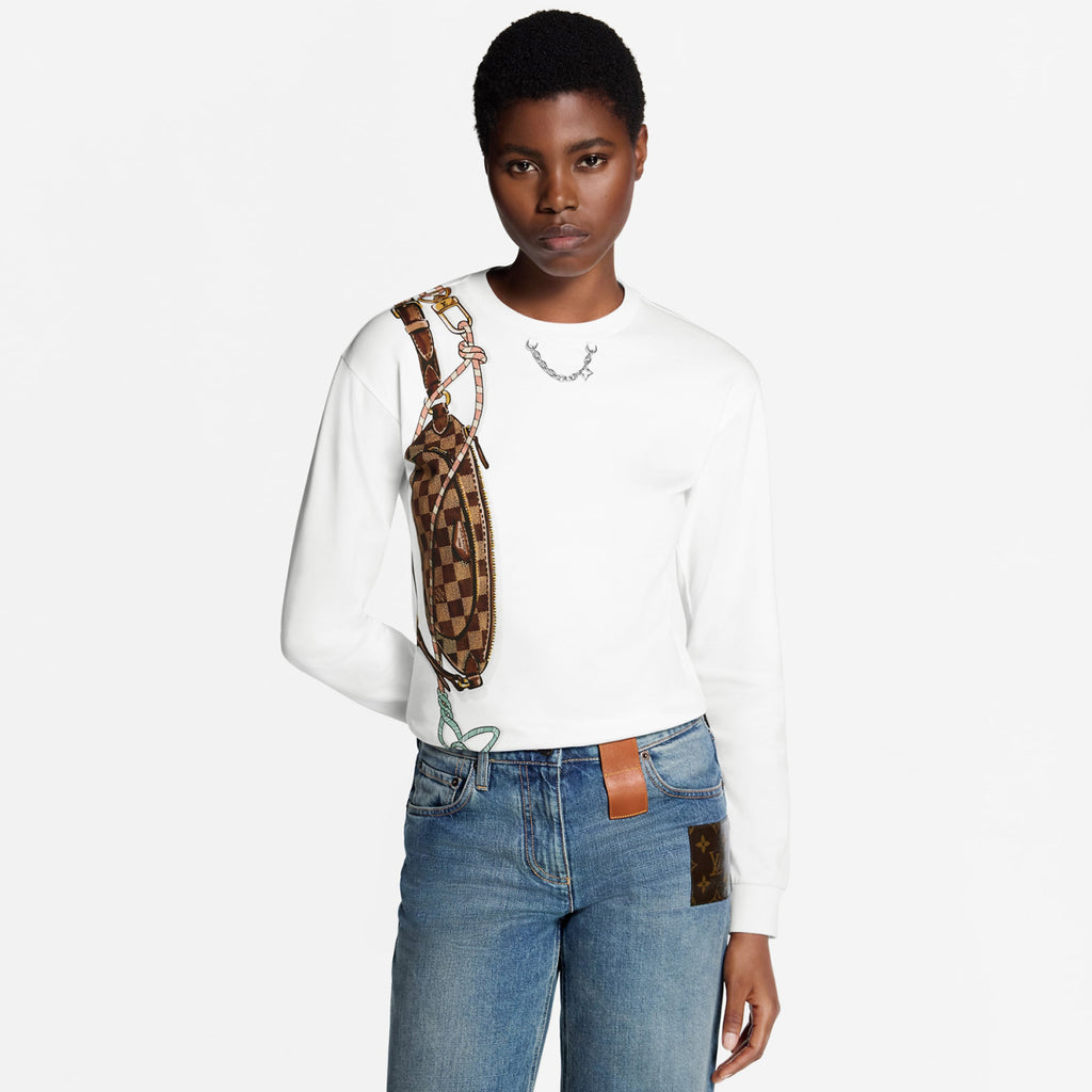 Women's White 100% Cotton Keepit Waist Bag Monogram Pattern Fall/Winter New Arrival Crewneck Pullover Sweatshirt 1AIOXU #194315