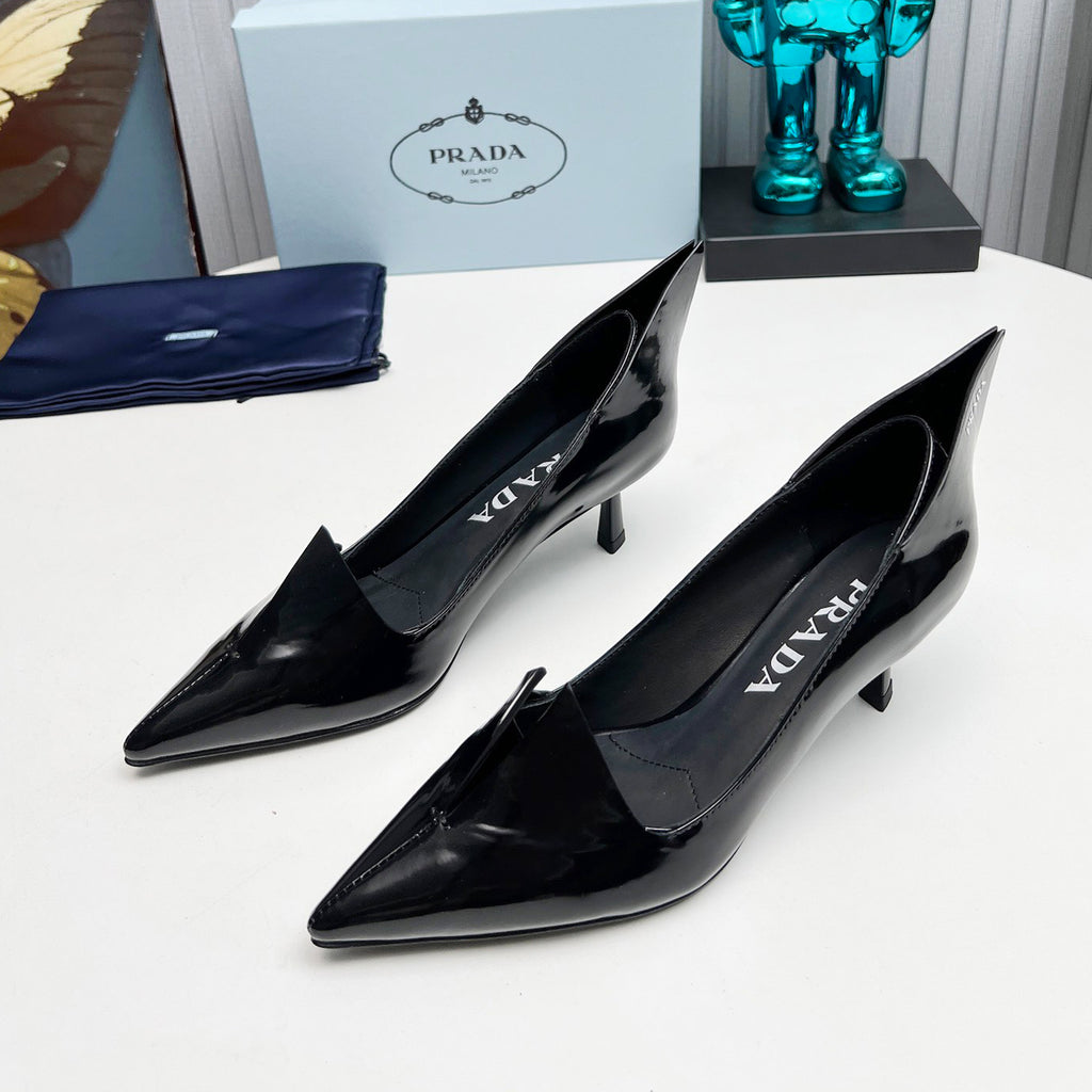 PR Two-tone Brushed Leather Pumps Fashionable And Luxurious Pointed-toe High Heels  Shoes With Elegant Heel Height Of 5.5 Cm #81395