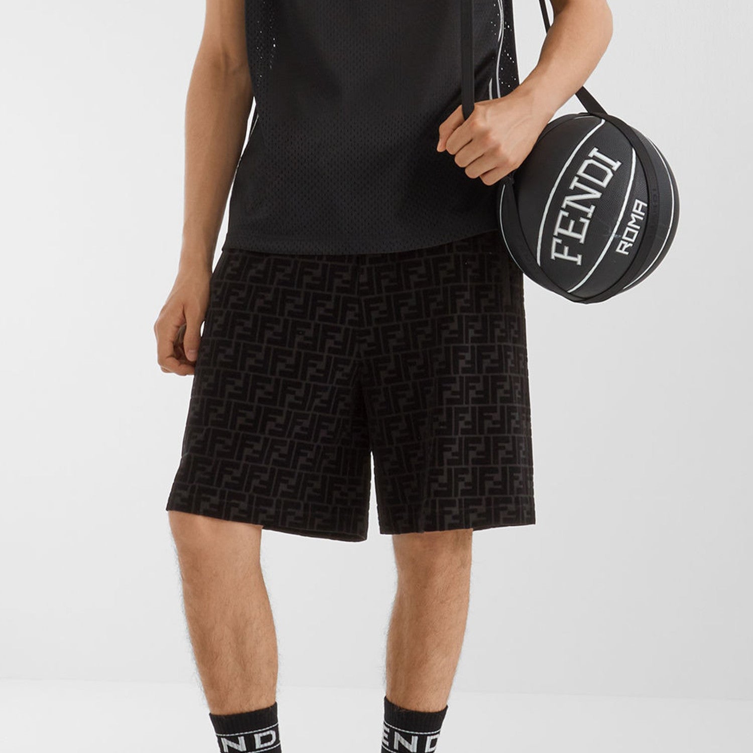 Men's Spring/Summer FF Full Print Cotton Solid Color Lace Up Loose Bermuda Shorts #72325