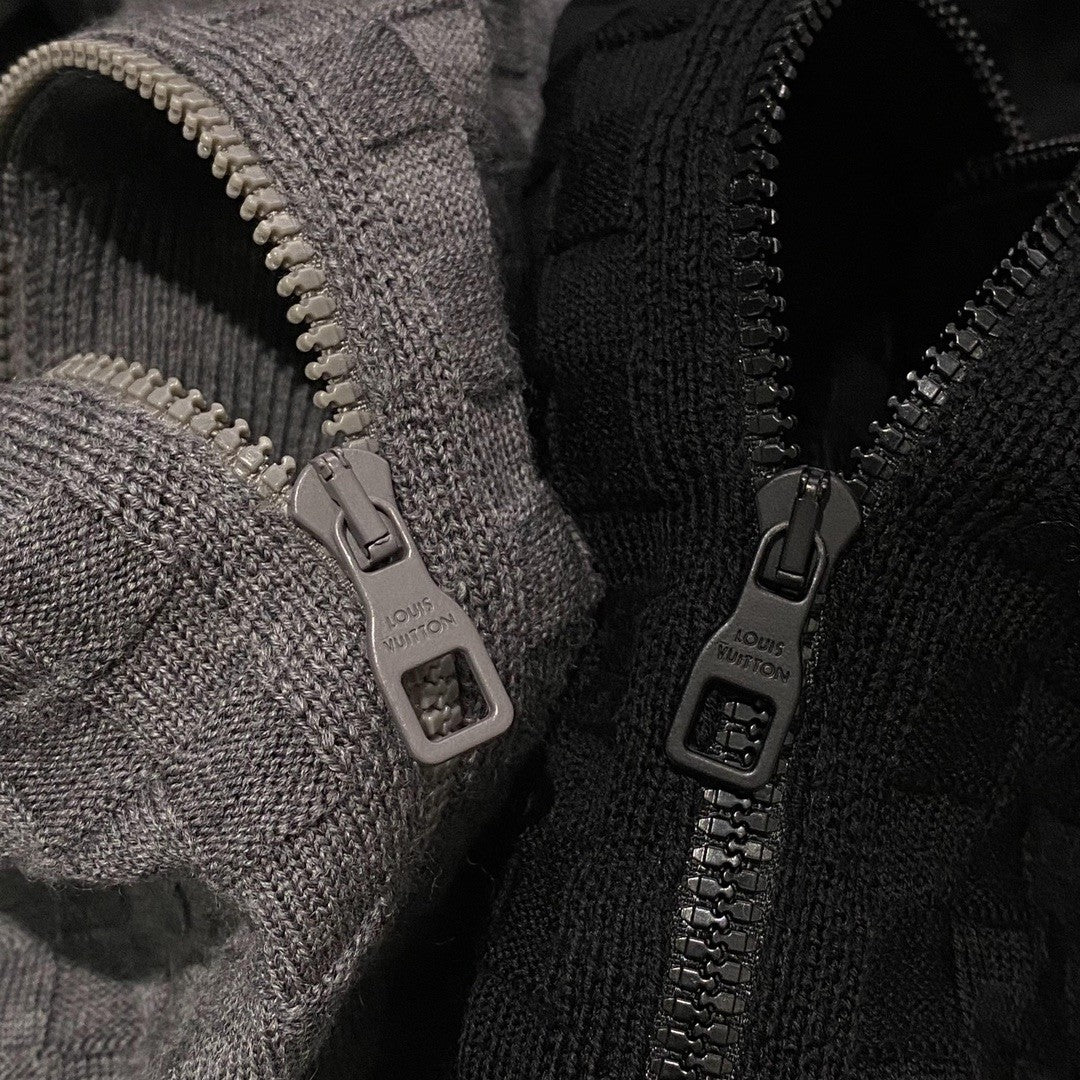 Men's Autumn And Winter Solid Color DAMIER Plaid Knit Zipper Standing Collar Wool Cardigan Long Sleeve Jacket Ngvp #9382