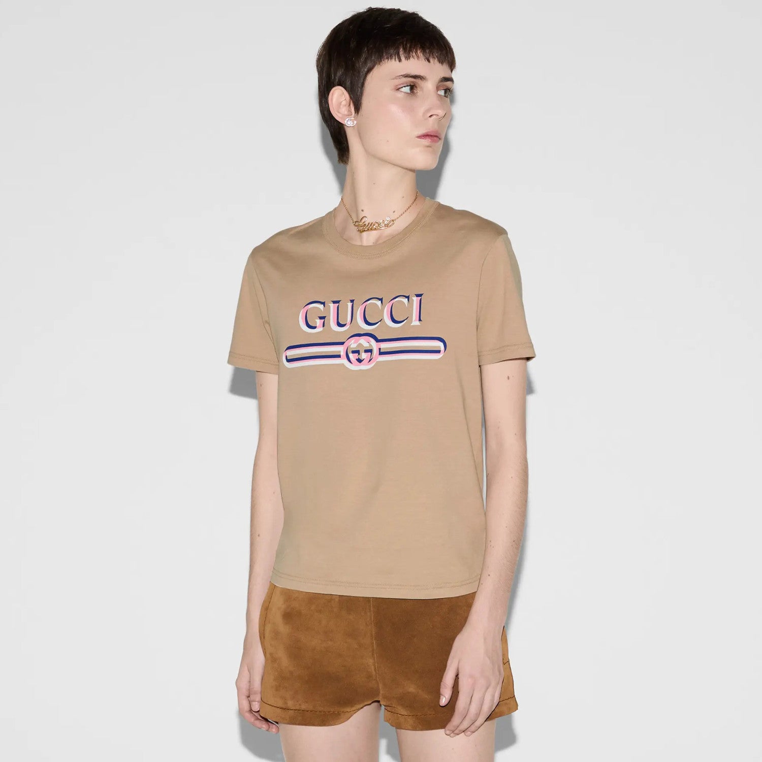 Women's Summer Solid Color Letter Printed Plain Knit Round Neck Short Sleeve T-Shirt #75366