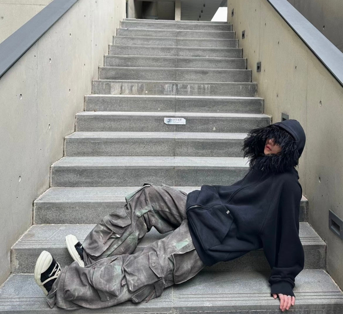 1017 Alyx 9sm Men's Fall And Winter Ostrich Hair Sweater Loose Zipper Hoodie Pure Black Jacket Rocky Same High Street Trend Casual Sweatshirt Ngvp #2467