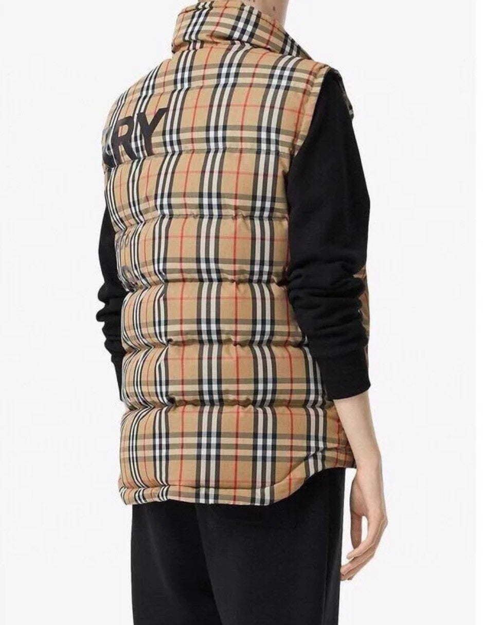 Men's Women's Spring And Winter Stand-Up Collar Single-Breasted Solid Color Plaid Fitted Puffer Down Vest #71414