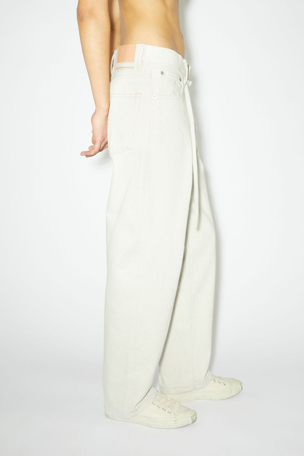 Men's Women's Four Seasons Solid Colour Cotton Adjustable Belt Loose Pants Straight Denim Pant Ngvp #8174