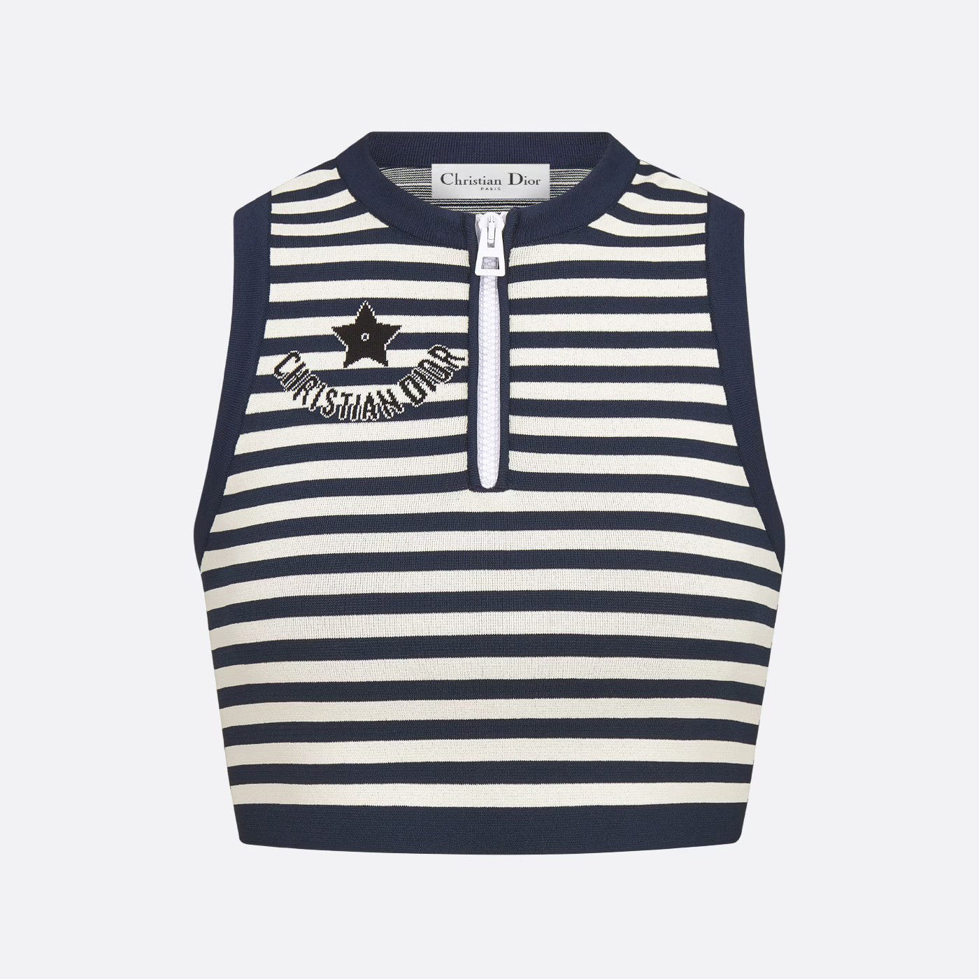 Women's Summer Striped Logo Round Neck Half Zipper Shorts Knit Tank Top T-shirt #72318