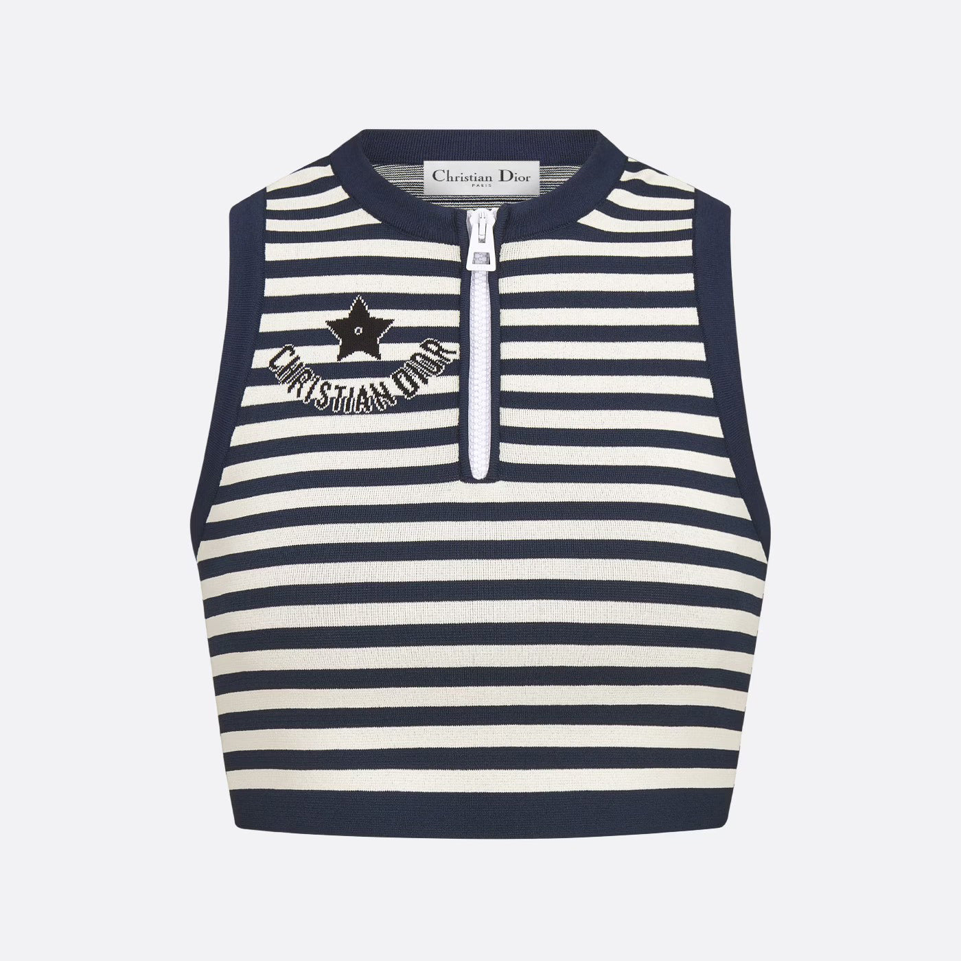 Women's Summer Striped Logo Round Neck Half Zipper Shorts Knit Tank Top T-shirt #72318