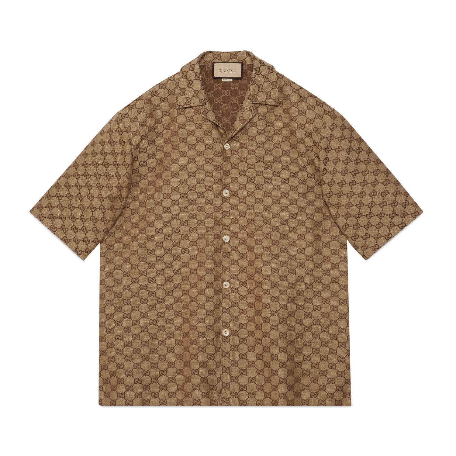 Men's Summer Brown Lapel Single Breasted Logo Printed Short Sleeve Shirt #98679